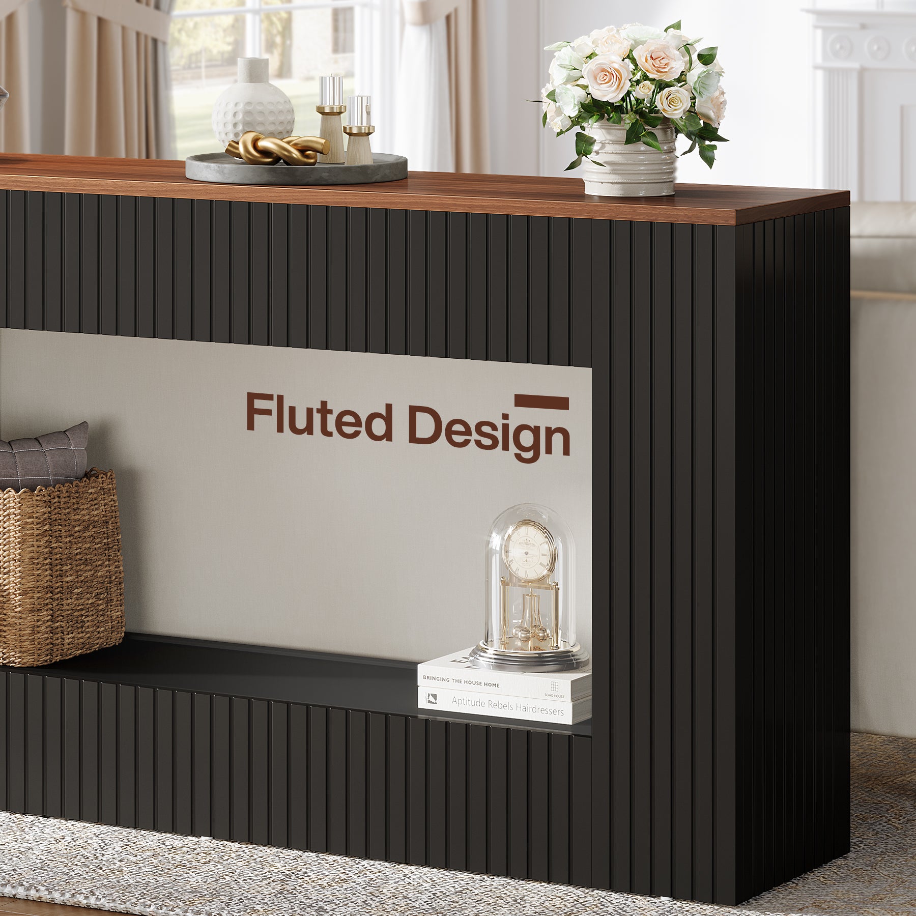 55" Console Table, Wood Entryway Table Sofa Table with Storage for Hallway
