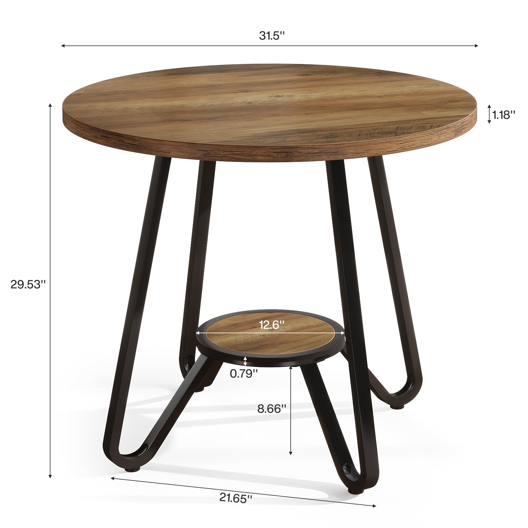 31.5" Round Dining Table, Small Kitchen Table with Open Shelves for 2 Tribesigns