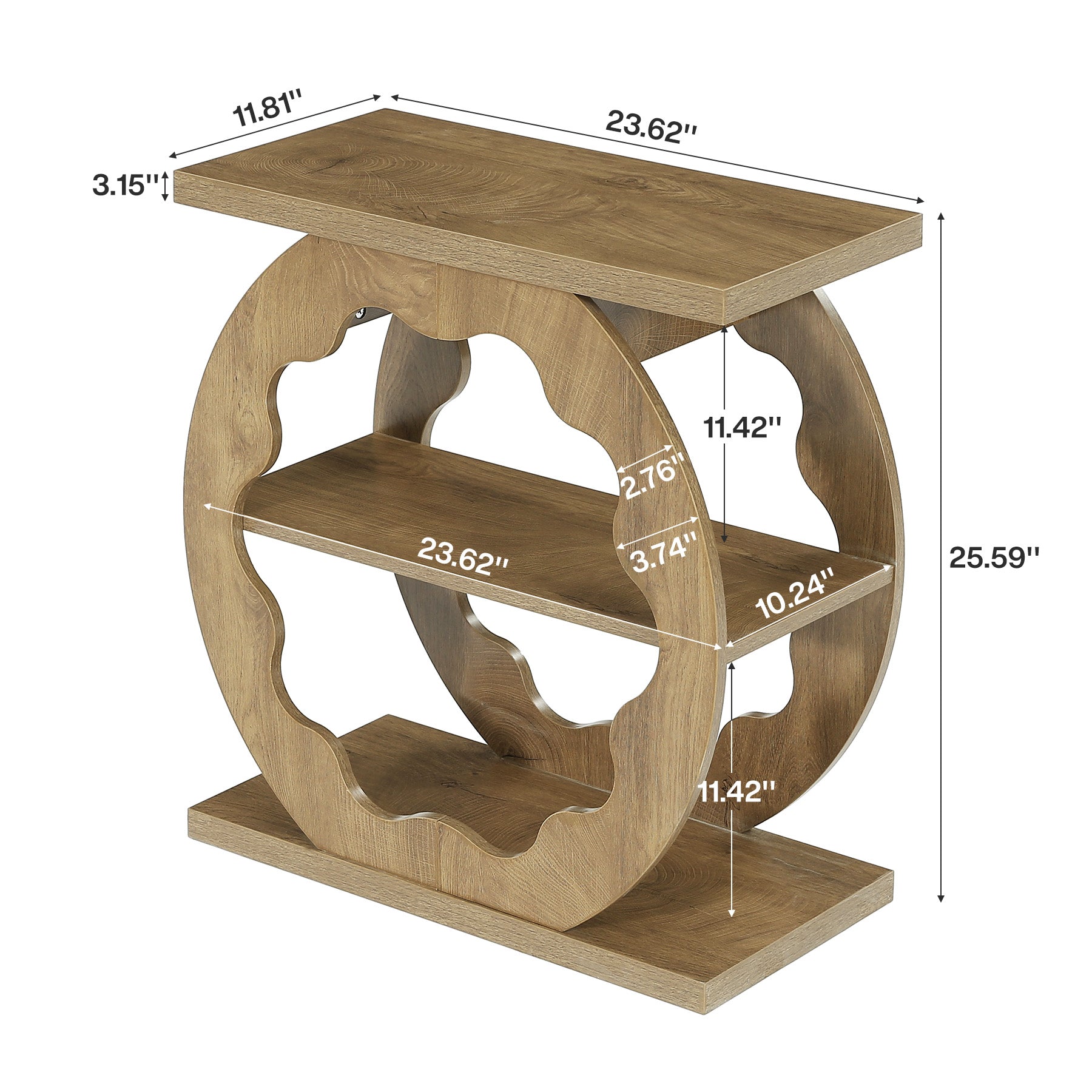 60cm 3-Tier End Table with Storage Shelves, Narrow Side Table for Living Room