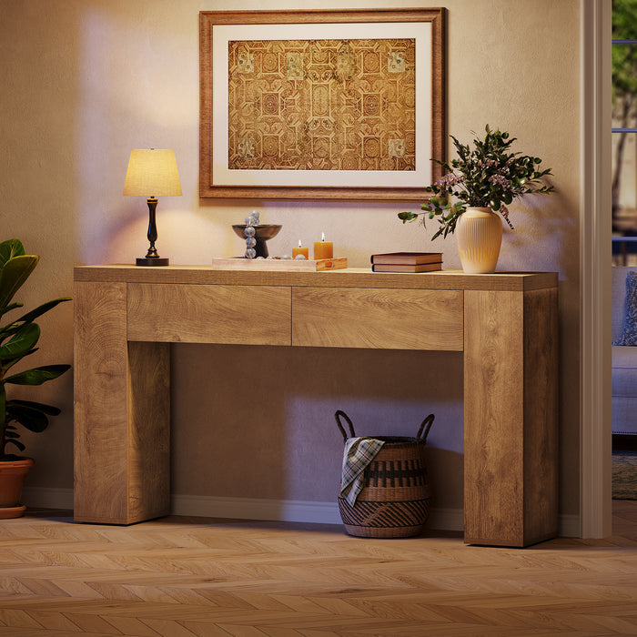 Tribesigns 160cm console table, slim hallway table with 2 drawers