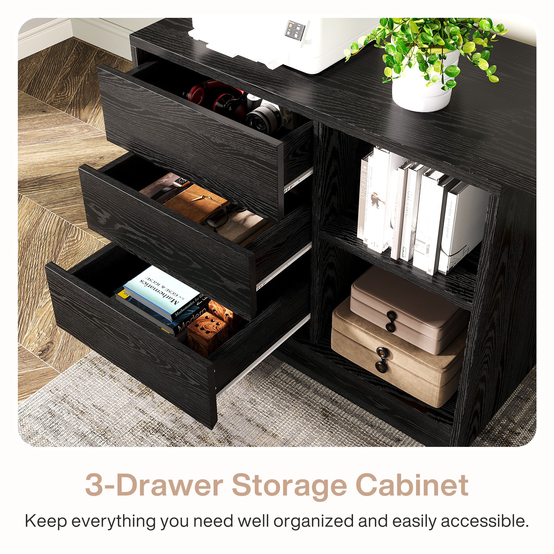 L-Shaped Computer Desk, Reversible Corner Desk With Drawer Cabinet