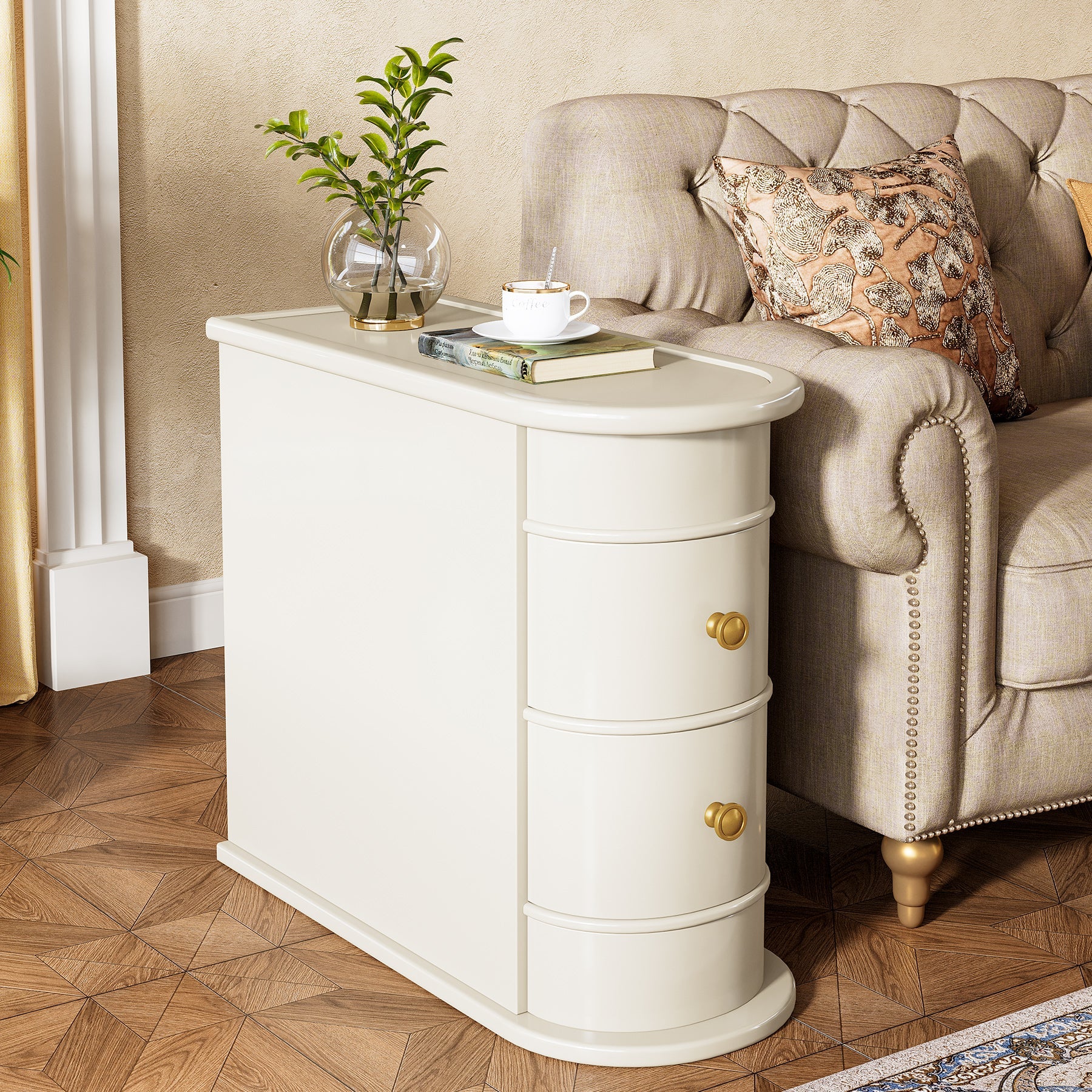 Wood Narrow End Table with 2 Drawers - Modern Nightstand