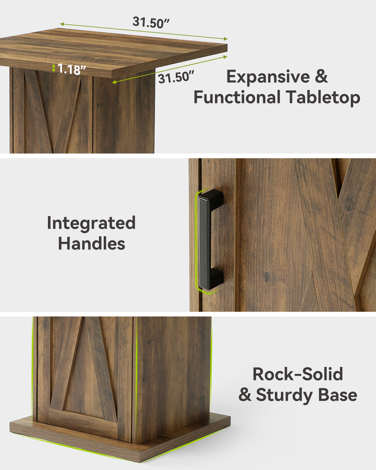 Tribesigns 80cm bar table, square bistro table with 3 shelves