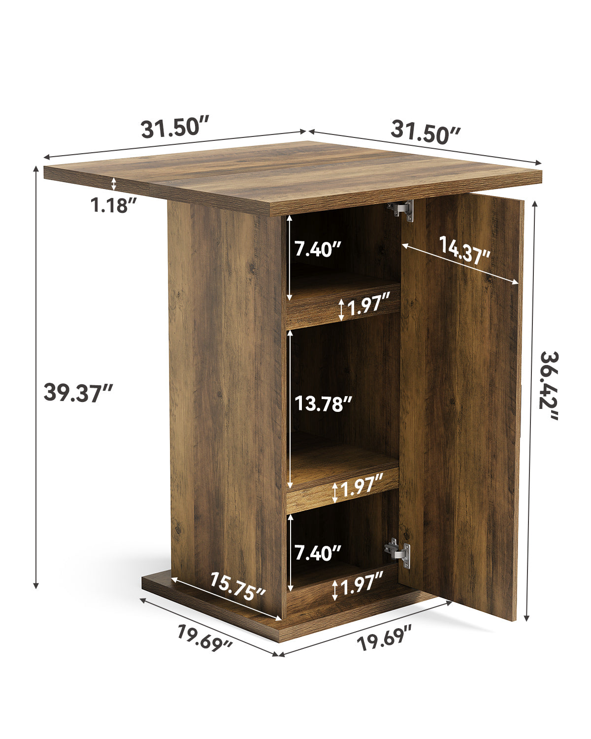 Tribesigns 80cm bar table, square bistro table with 3 shelves