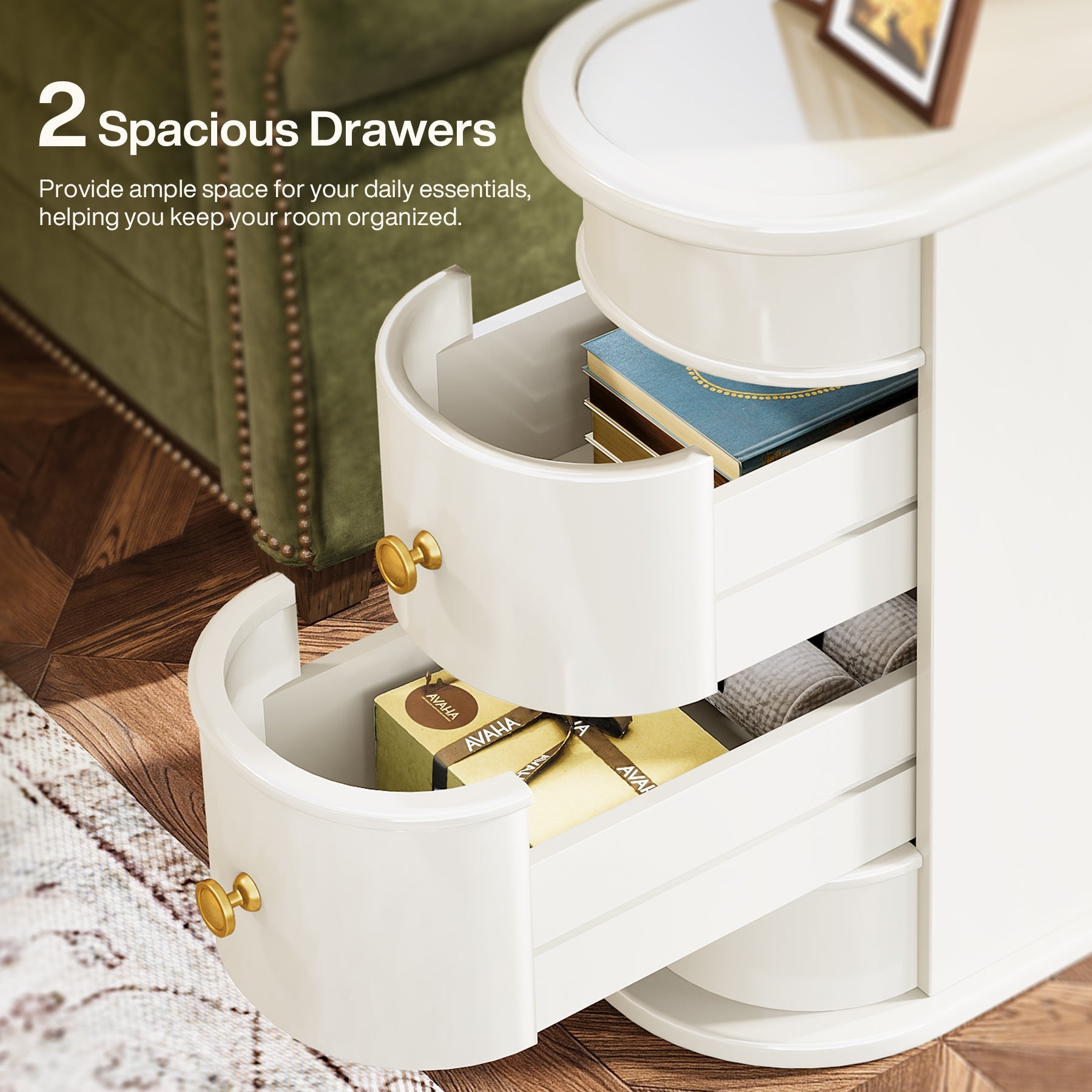 Wood Narrow End Table with 2 Drawers - Modern Nightstand
