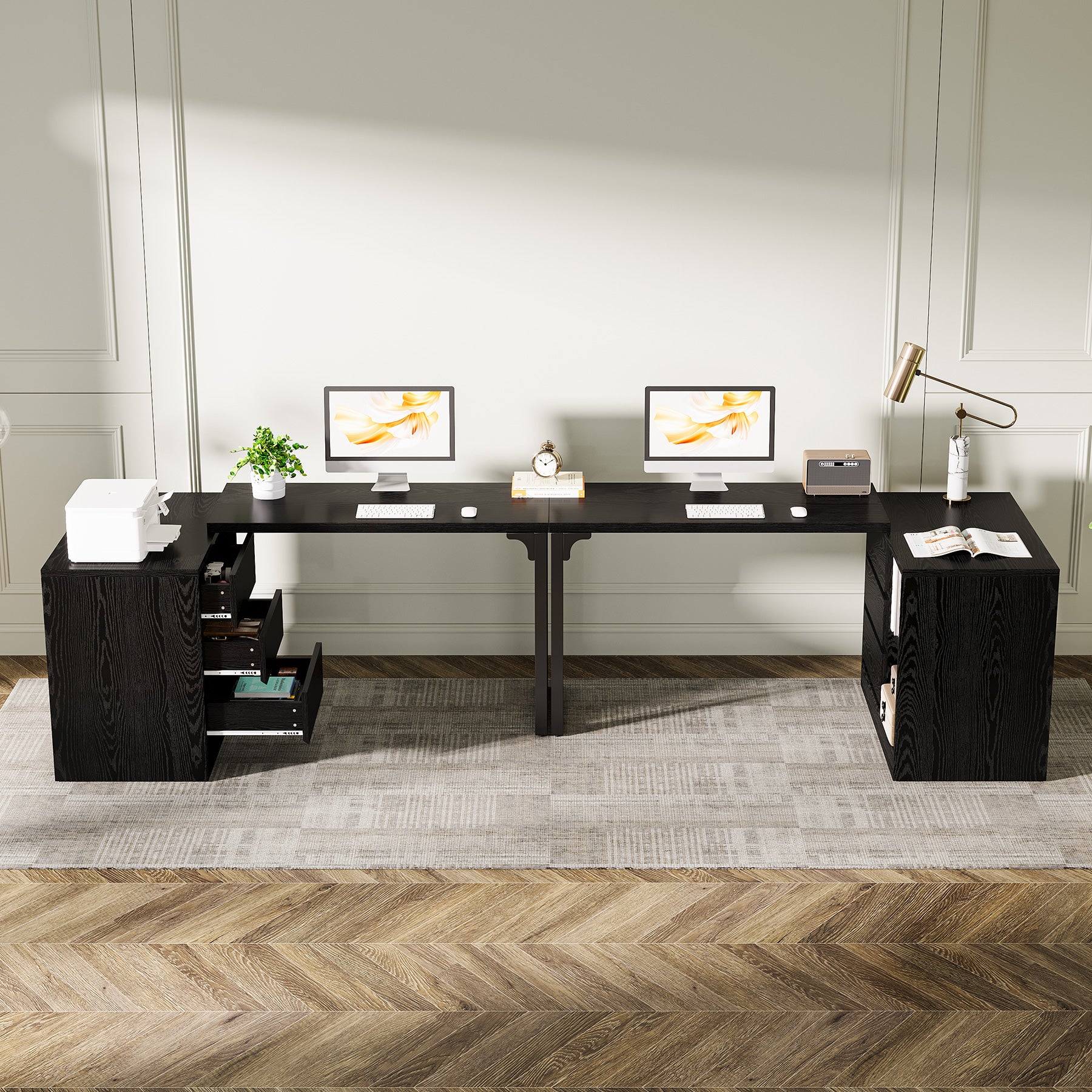 L-Shaped Computer Desk, Reversible Corner Desk With Drawer Cabinet