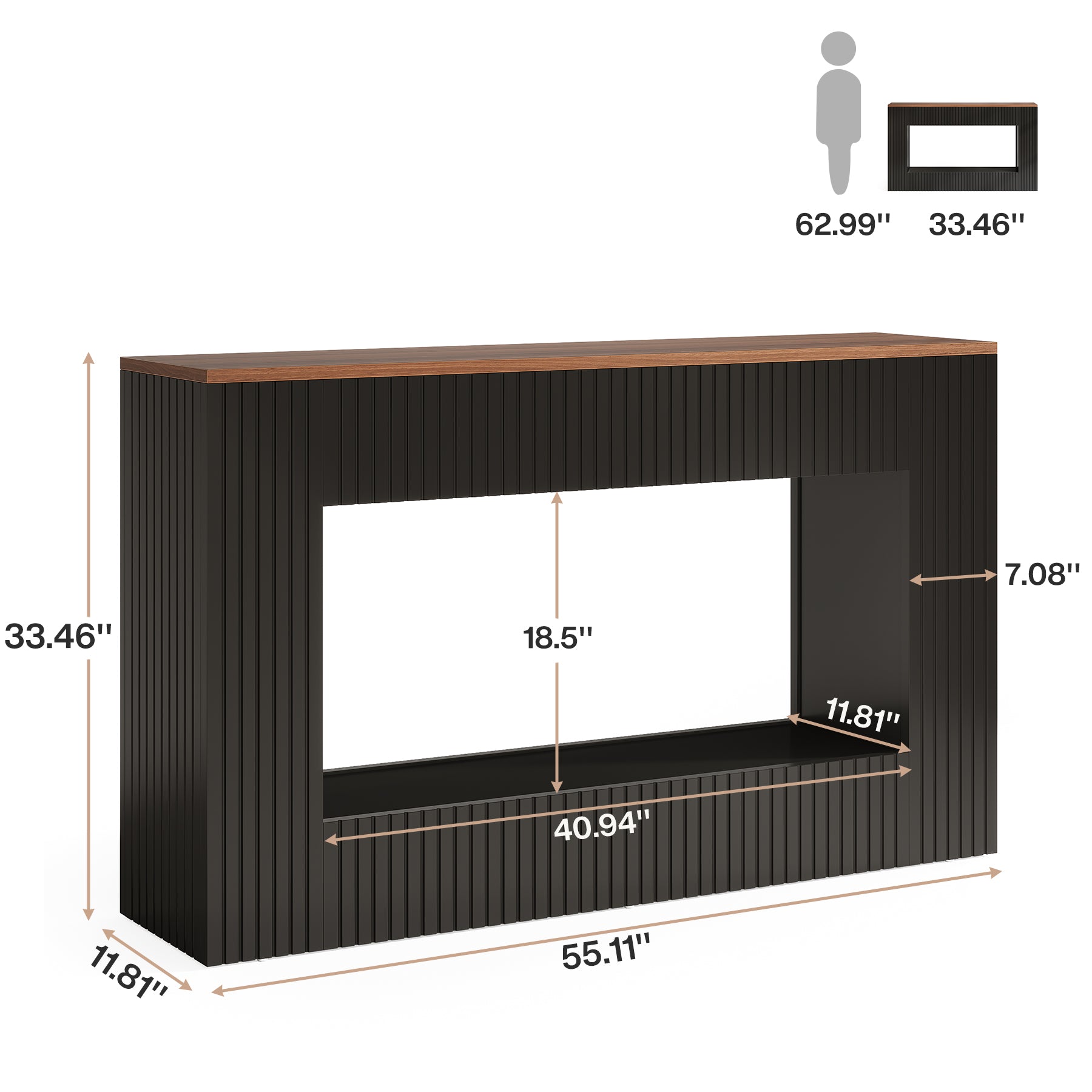55" Console Table, Wood Entryway Table Sofa Table with Storage for Hallway