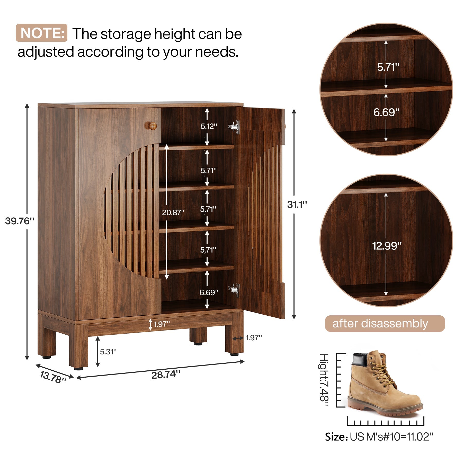 Tribesigns 5-Tier Shoe Cabinet, 20-Pair Farmhouse Shoe Storage Organizer with Round Louvered Doors for Entryway