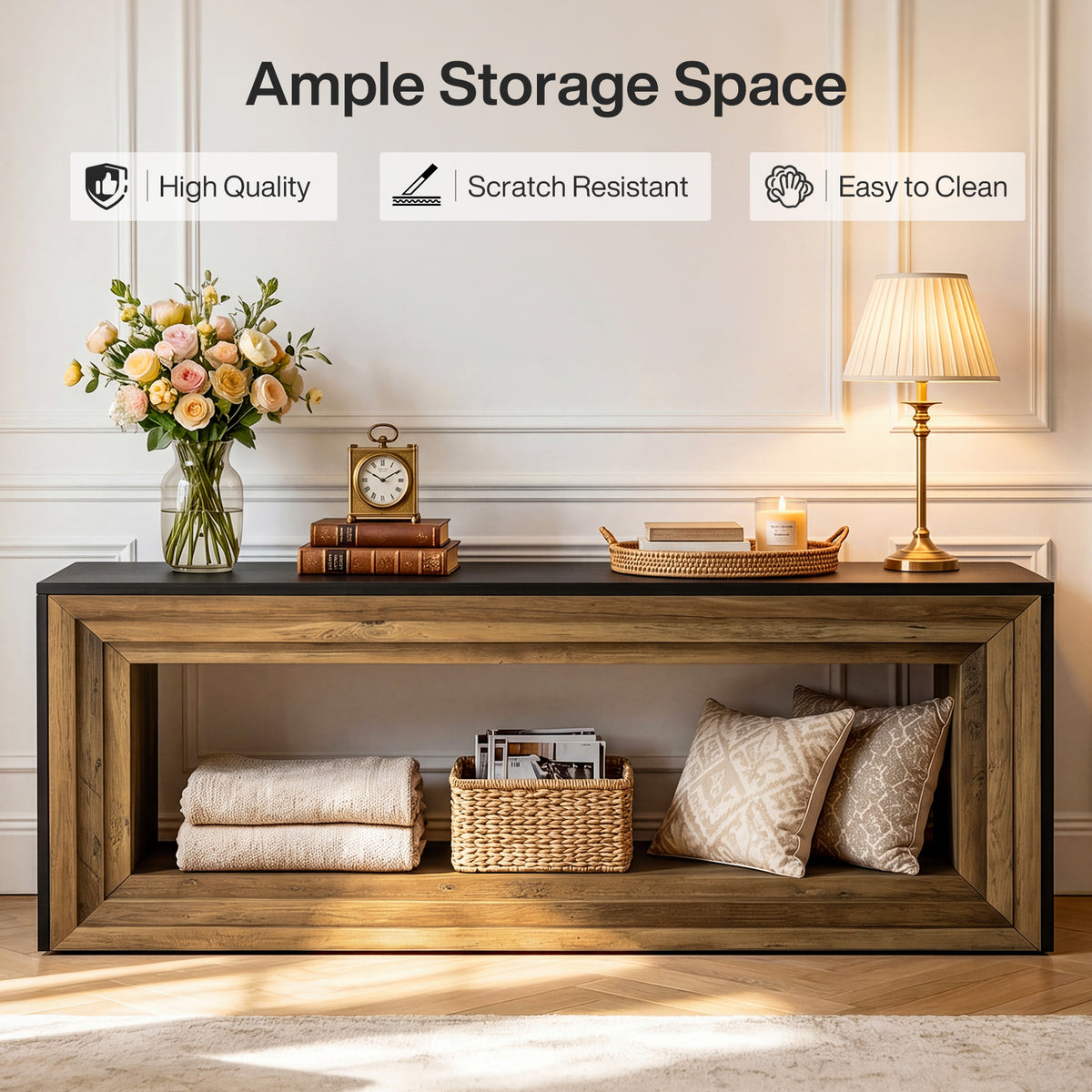 160cm Entryway Bench, Farmhouse  Storage Bench&TV Stand