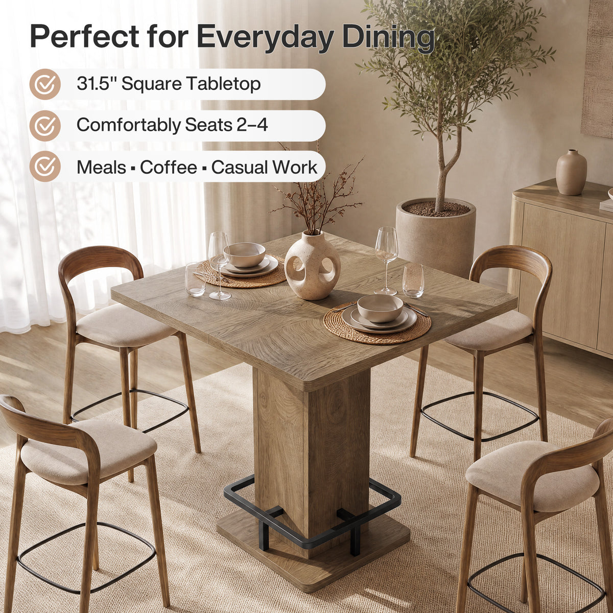 81cm Square Counter Height Dining Table, Small Space Kitchen Table