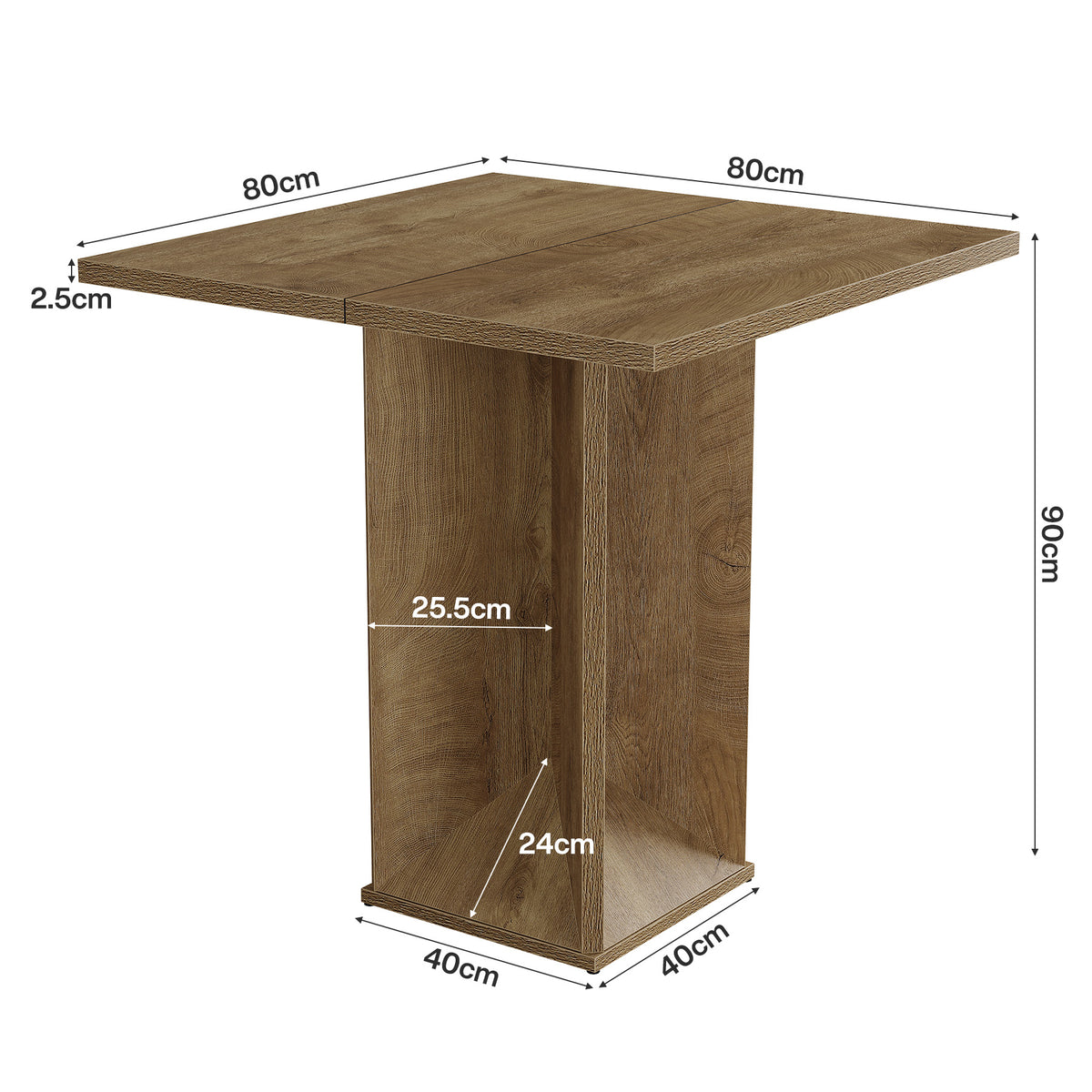 80cm Square Bar Table, Rustic Wooden Pub Table for Home Bar Bistro