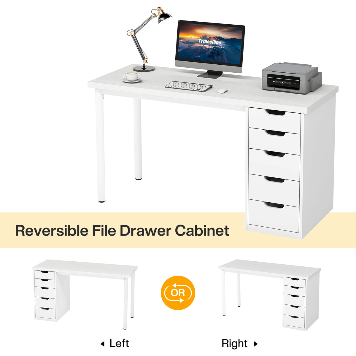 120cm Computer Desk, 5-Drawer Modern Study Table Writing Desk