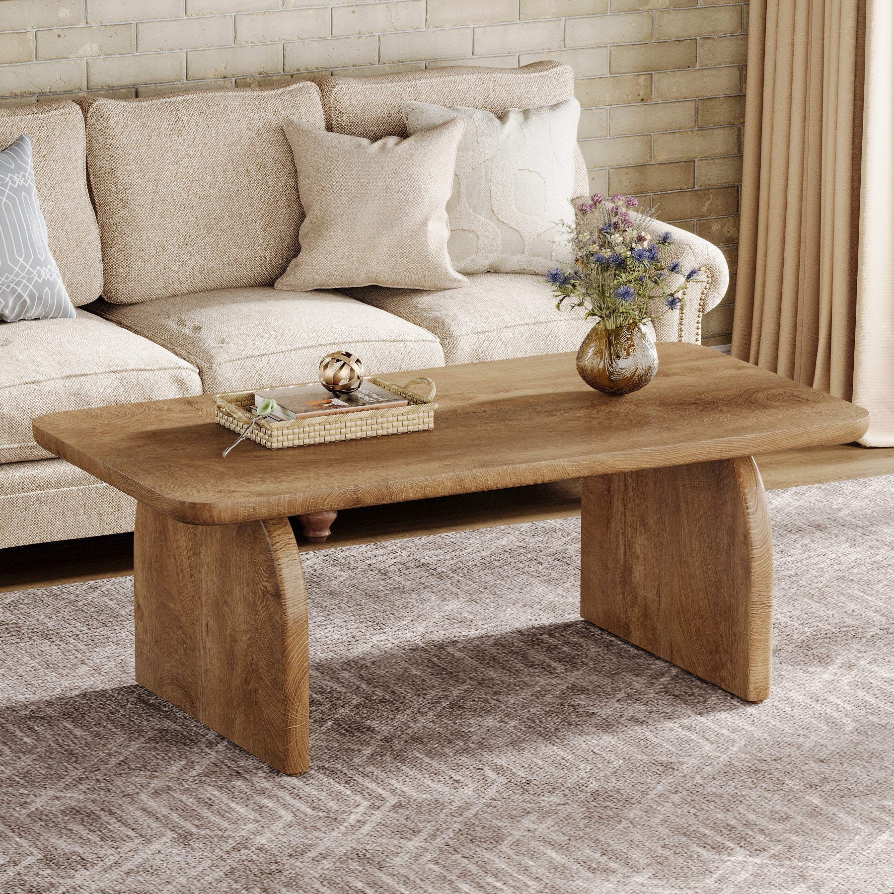 47 Inch Wood Rectangular Coffee Table, Living Room Table