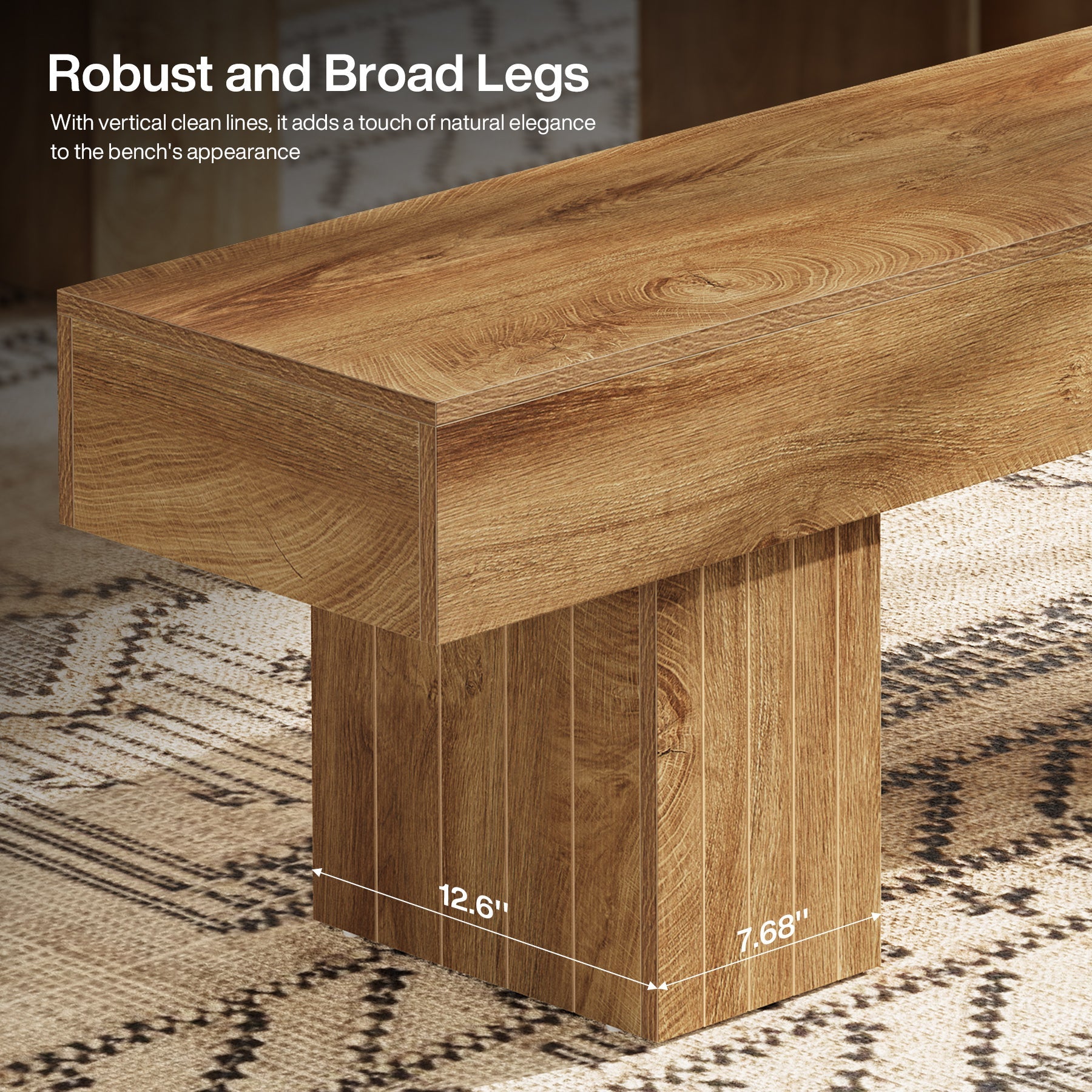 55" Wooden Entryway Bench with Broad Legs, Farmhouse Indoor Bench with 330 lb Capacity