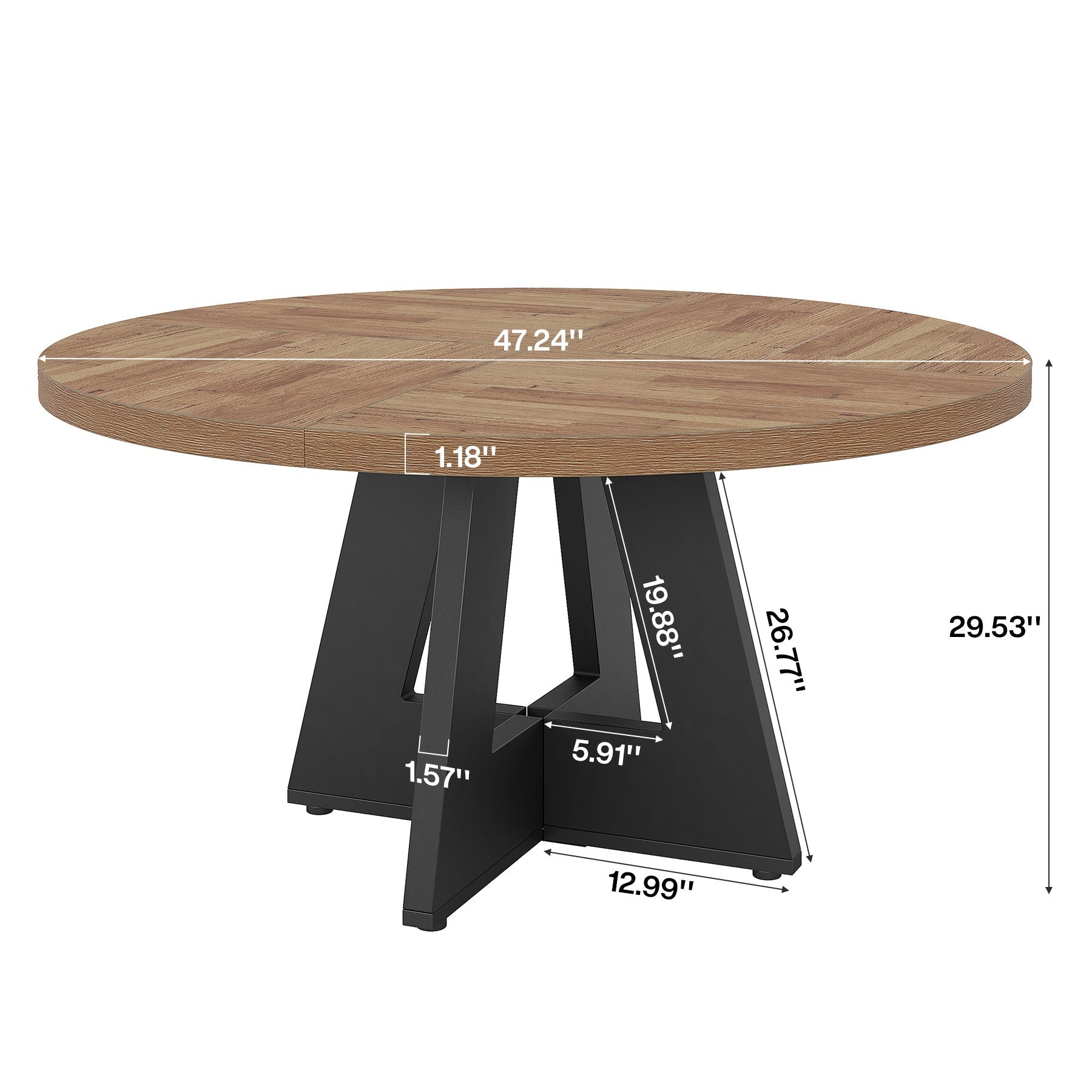 47" Round Dining Table, Farmhouse Wood Kitchen Table for 4-6 with Cross Base
