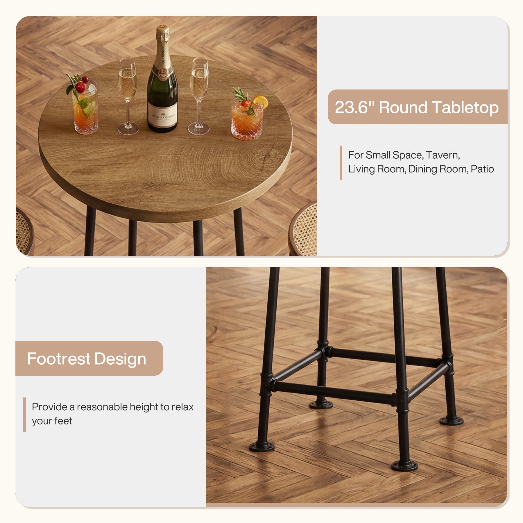 37.4" Round Bar Table, High Top Pub Table for Small Spaces