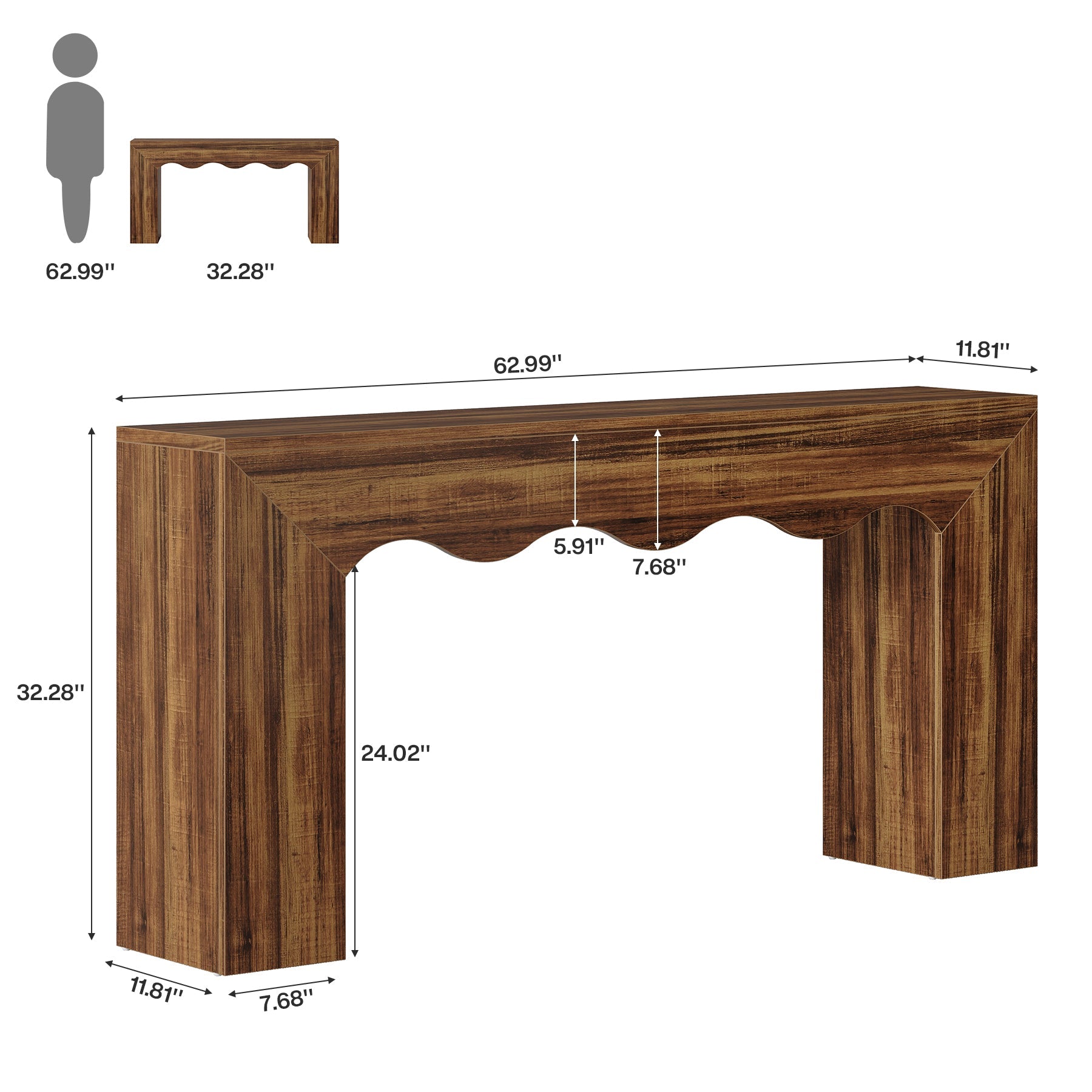 63" The Homestead Haven, Narrow Farmhouse Console Table with Storage Base