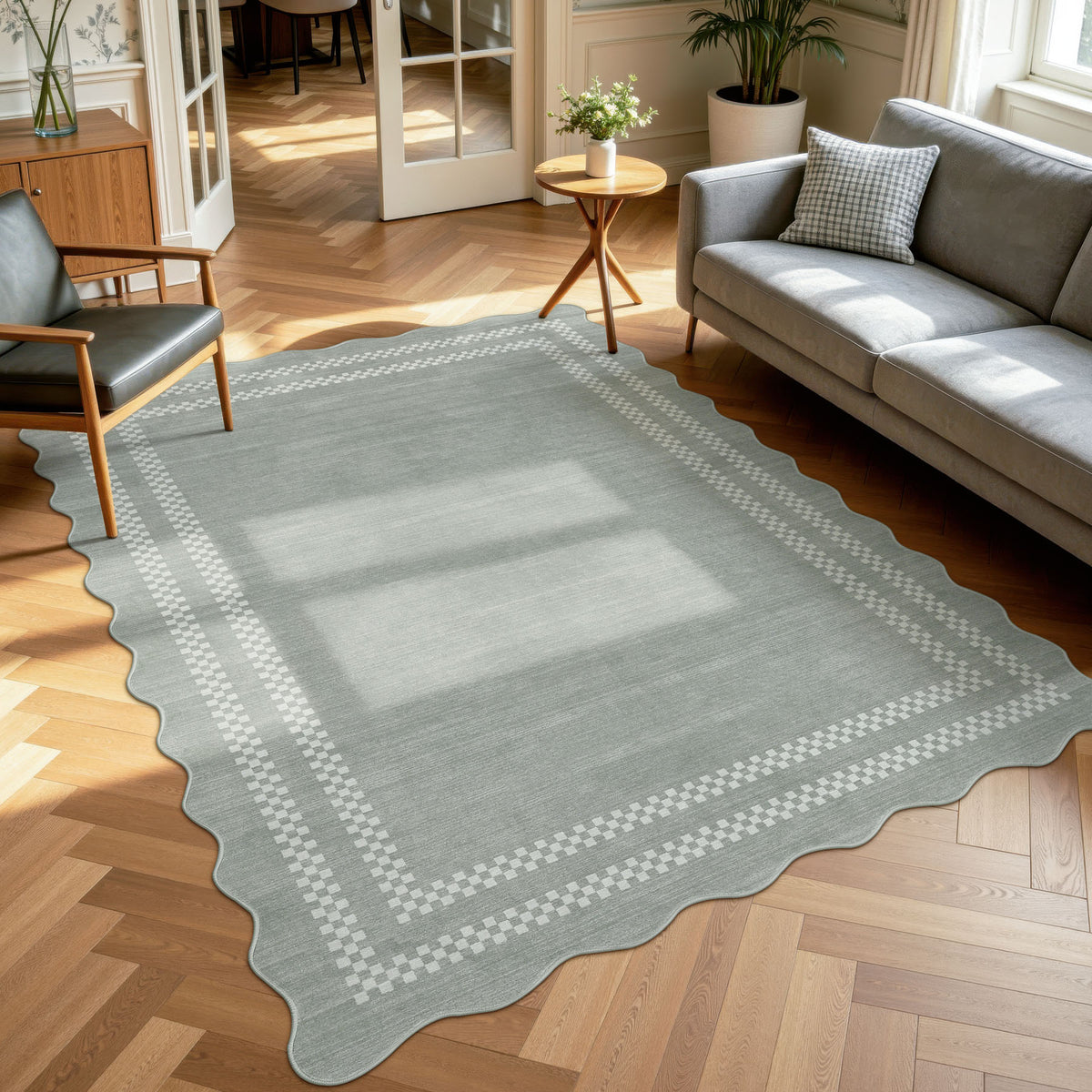 Tribesigns Minimalist geometric rug with scalloped edge, 160 x 230 cm/200 x 300 cm, washable scalloped rug