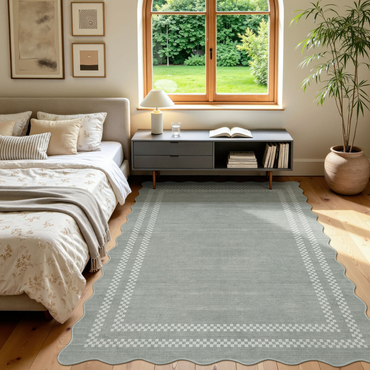 Tribesigns Minimalist geometric rug with scalloped edge, 160 x 230 cm/200 x 300 cm, washable scalloped rug