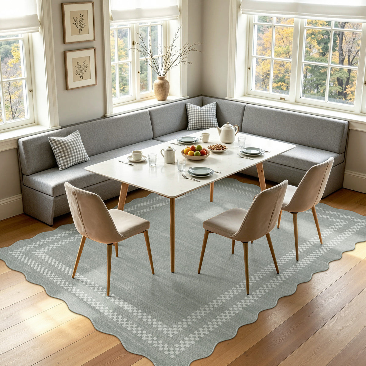 Tribesigns Minimalist geometric rug with scalloped edge, 160 x 230 cm/200 x 300 cm, washable scalloped rug