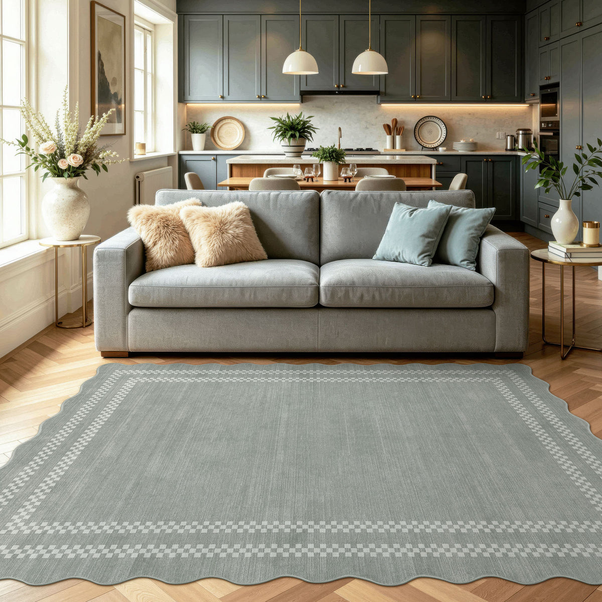 Tribesigns Minimalist geometric rug with scalloped edge, 160 x 230 cm/200 x 300 cm, washable scalloped rug