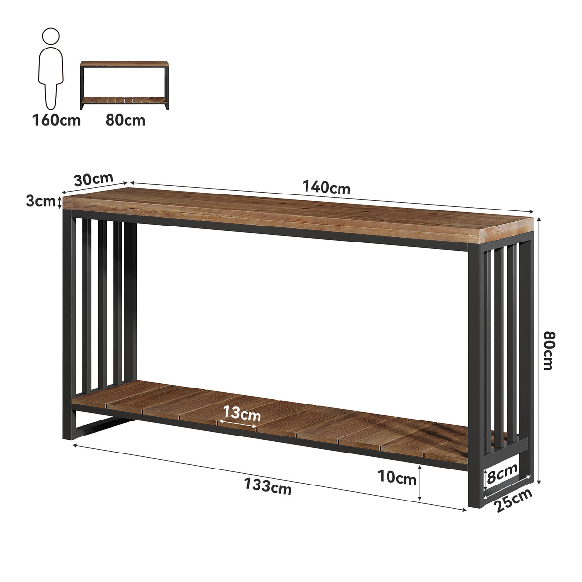 140cm Console Table, Narrow Country Hallway Table with Metal Frame