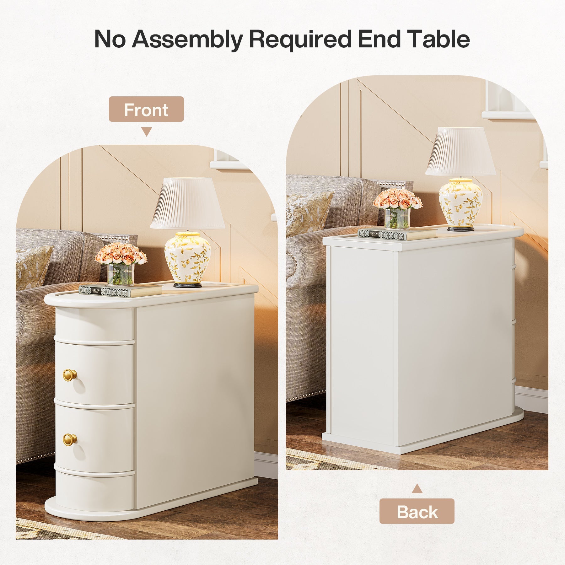 Wood Narrow End Table with 2 Drawers - Modern Nightstand