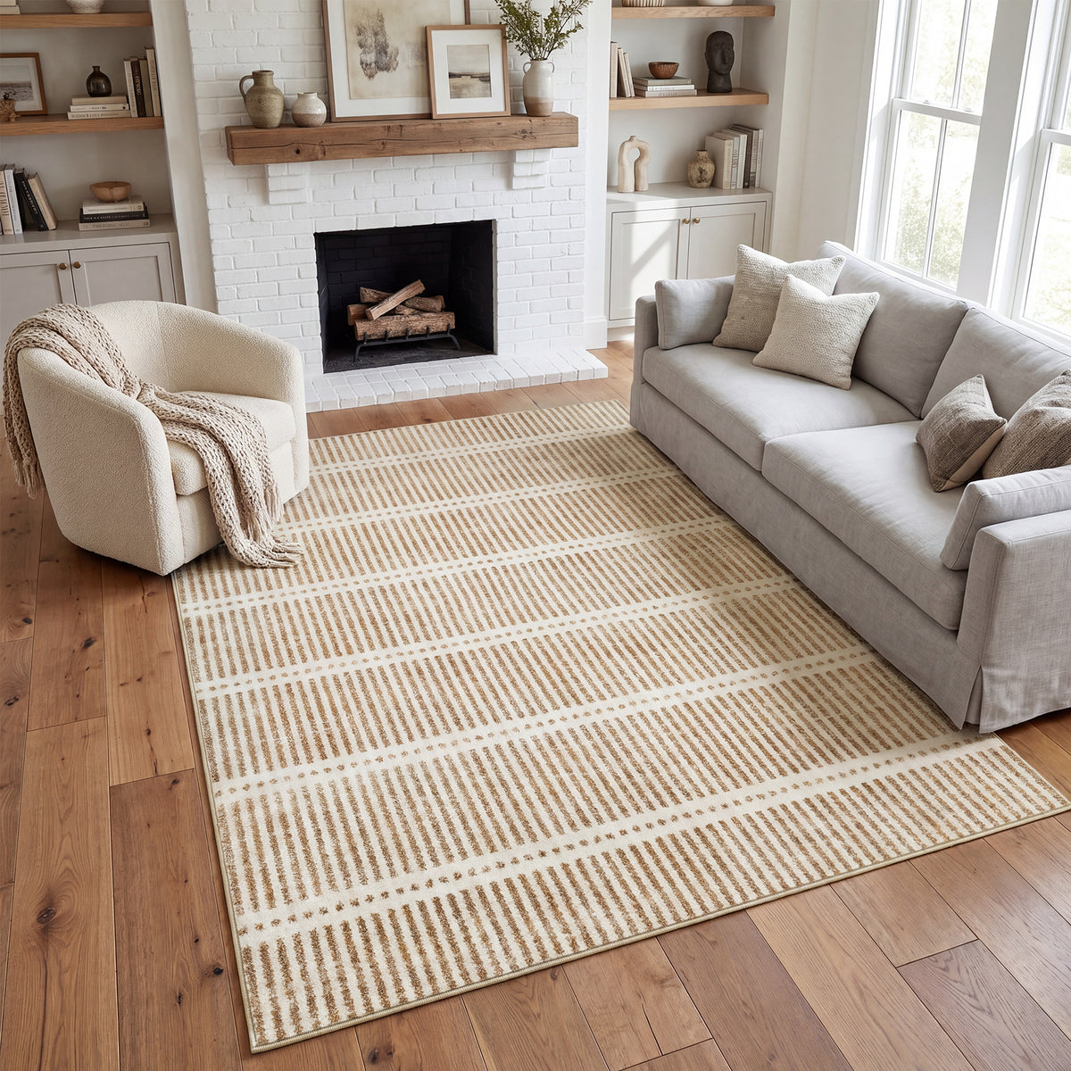 Tribesigns Ultra-Thin Washable Rugs 160 x 230/200 x 300 cm, Non-Slip Striped Country-Style Rugs for the Living Room and Bedroom, OEKO-TEX Certified