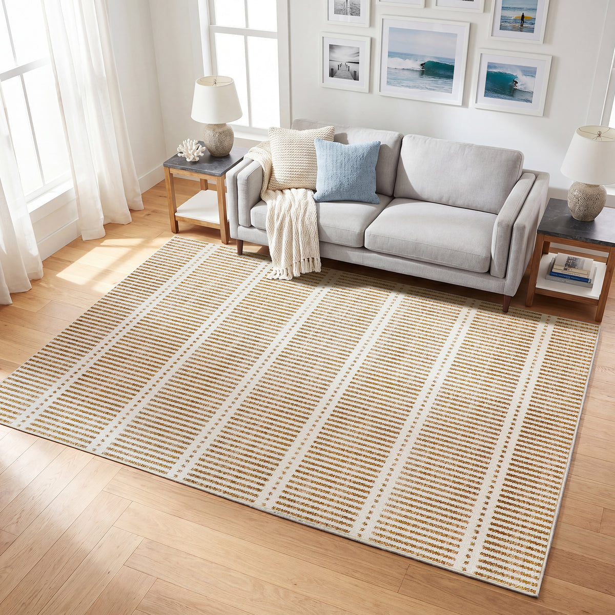 Tribesigns Ultra-Thin Washable Rugs 160 x 230/200 x 300 cm, Non-Slip Striped Country-Style Rugs for the Living Room and Bedroom, OEKO-TEX Certified