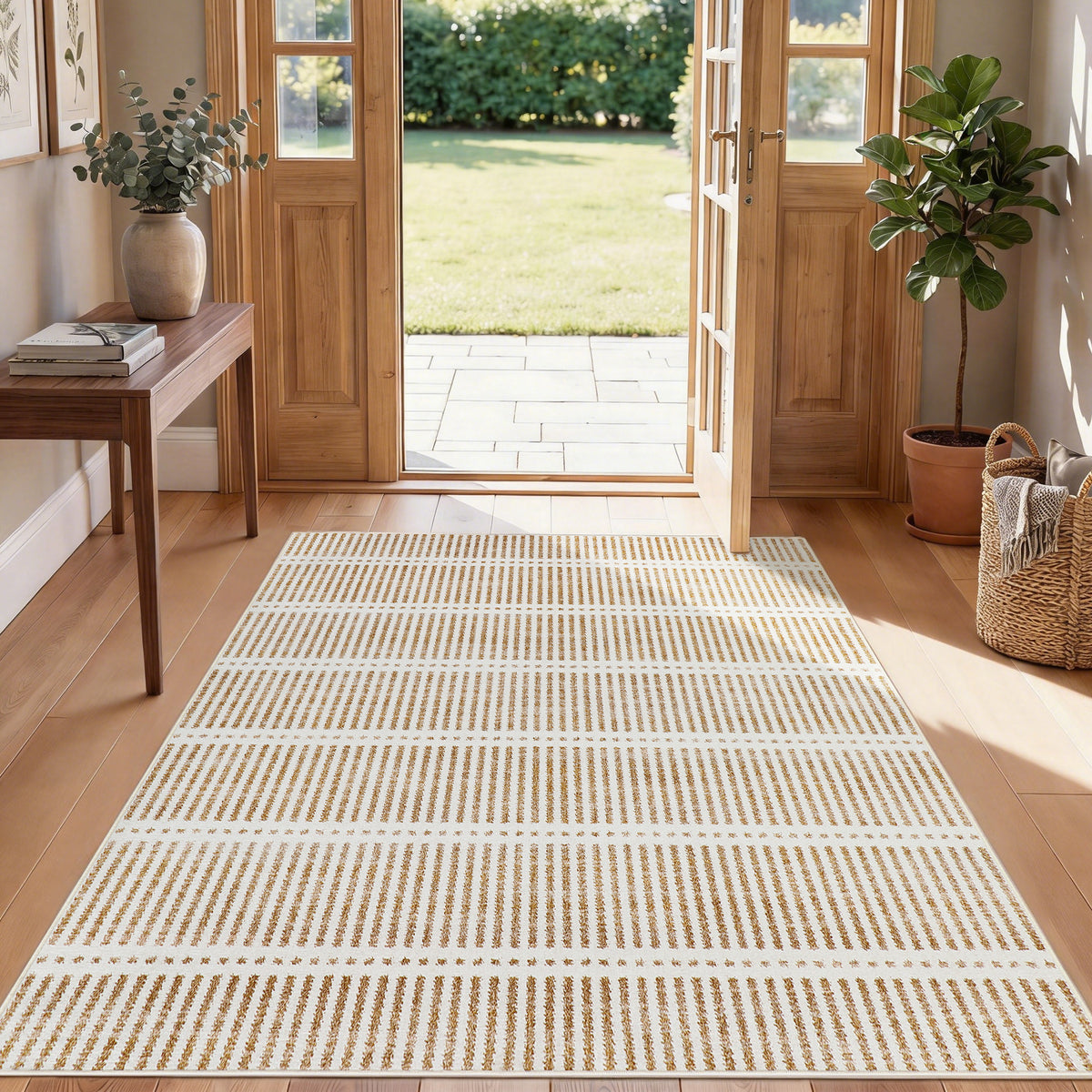 Tribesigns Ultra-Thin Washable Rugs 160 x 230/200 x 300 cm, Non-Slip Striped Country-Style Rugs for the Living Room and Bedroom, OEKO-TEX Certified