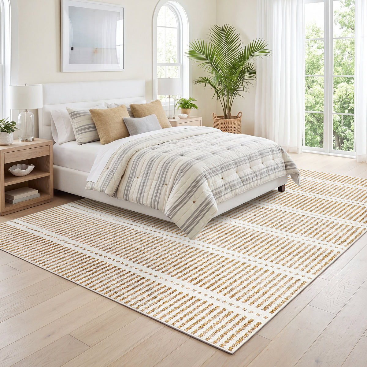 Tribesigns Ultra-Thin Washable Rugs 160 x 230/200 x 300 cm, Non-Slip Striped Country-Style Rugs for the Living Room and Bedroom, OEKO-TEX Certified