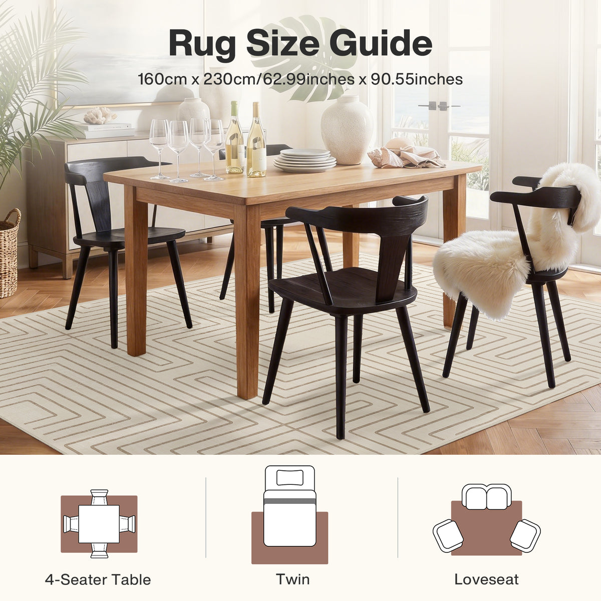 Tribesigns Geometric Low-Pile Rug, Non-Slip Backing, Machine Washable Up to 30°C, OEKO-TEX Certified