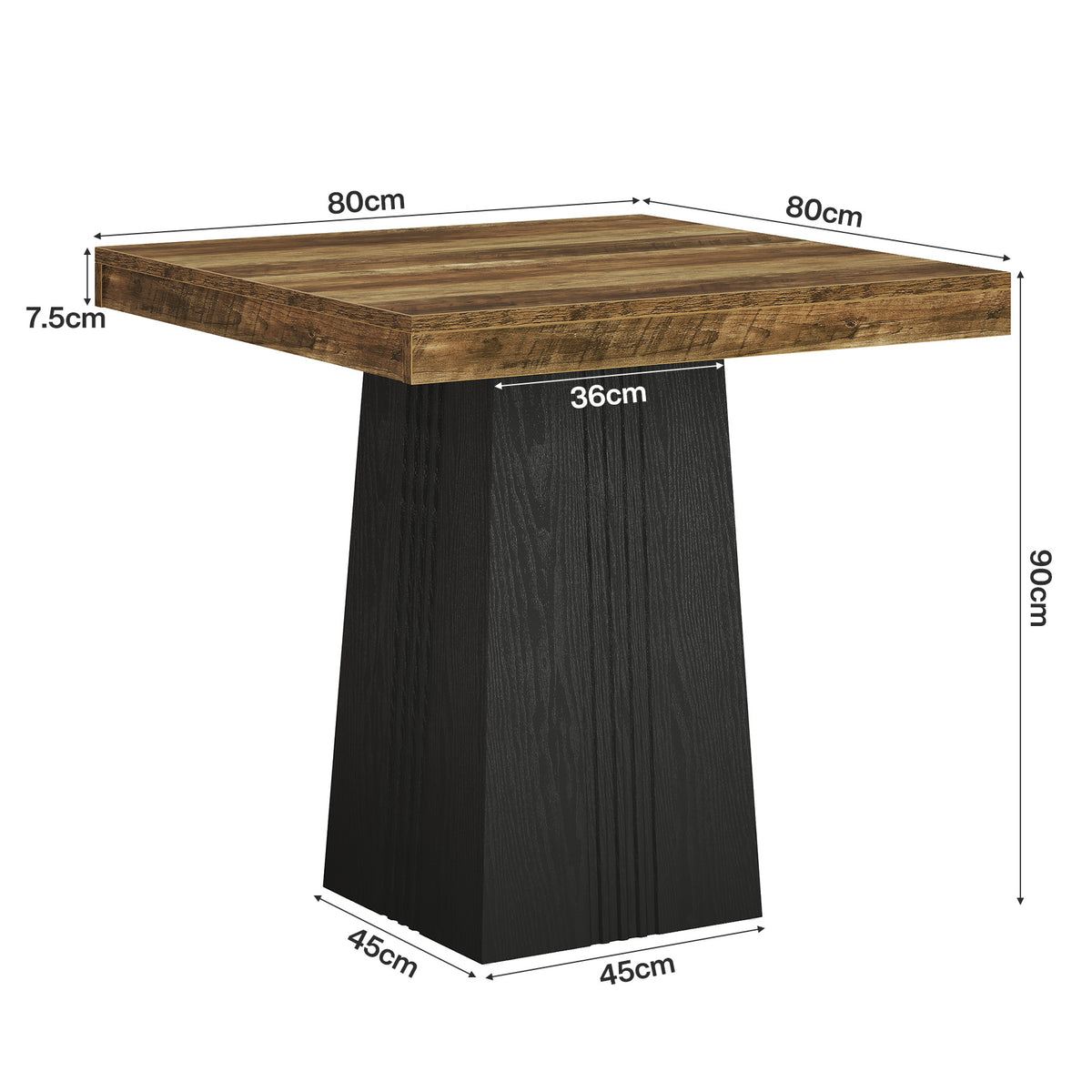 80cm Square Bar Table, Rustic Pub Table with Ribbed Base for Kitchen Dining