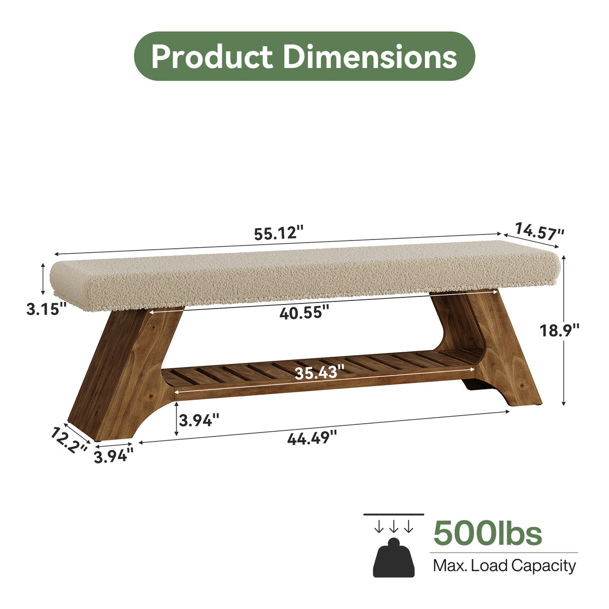 140cm Entryway Shoe Bench, Upholstered Storage Bench with Cushion & Solid Wood