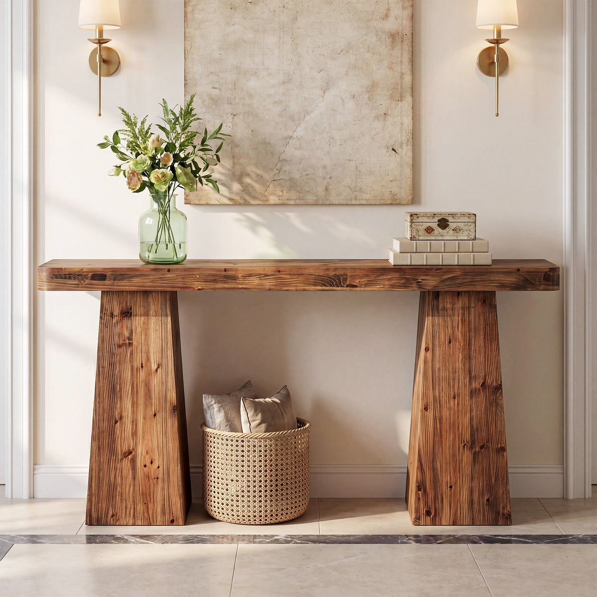 160cm Console Table, Solid Wood Narrow Sofa Table for Behind Couch