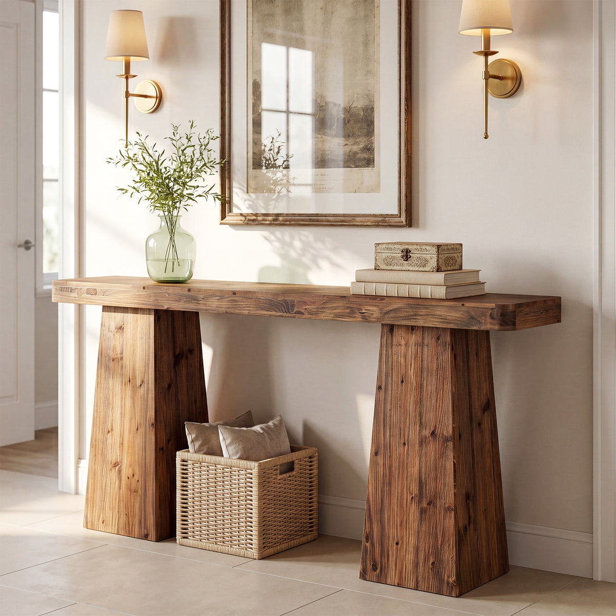 160cm Console Table, Solid Wood Narrow Sofa Table for Behind Couch