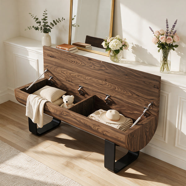 140cm Entryway Bench, Lift Top Shoe Bench with Metal Legs