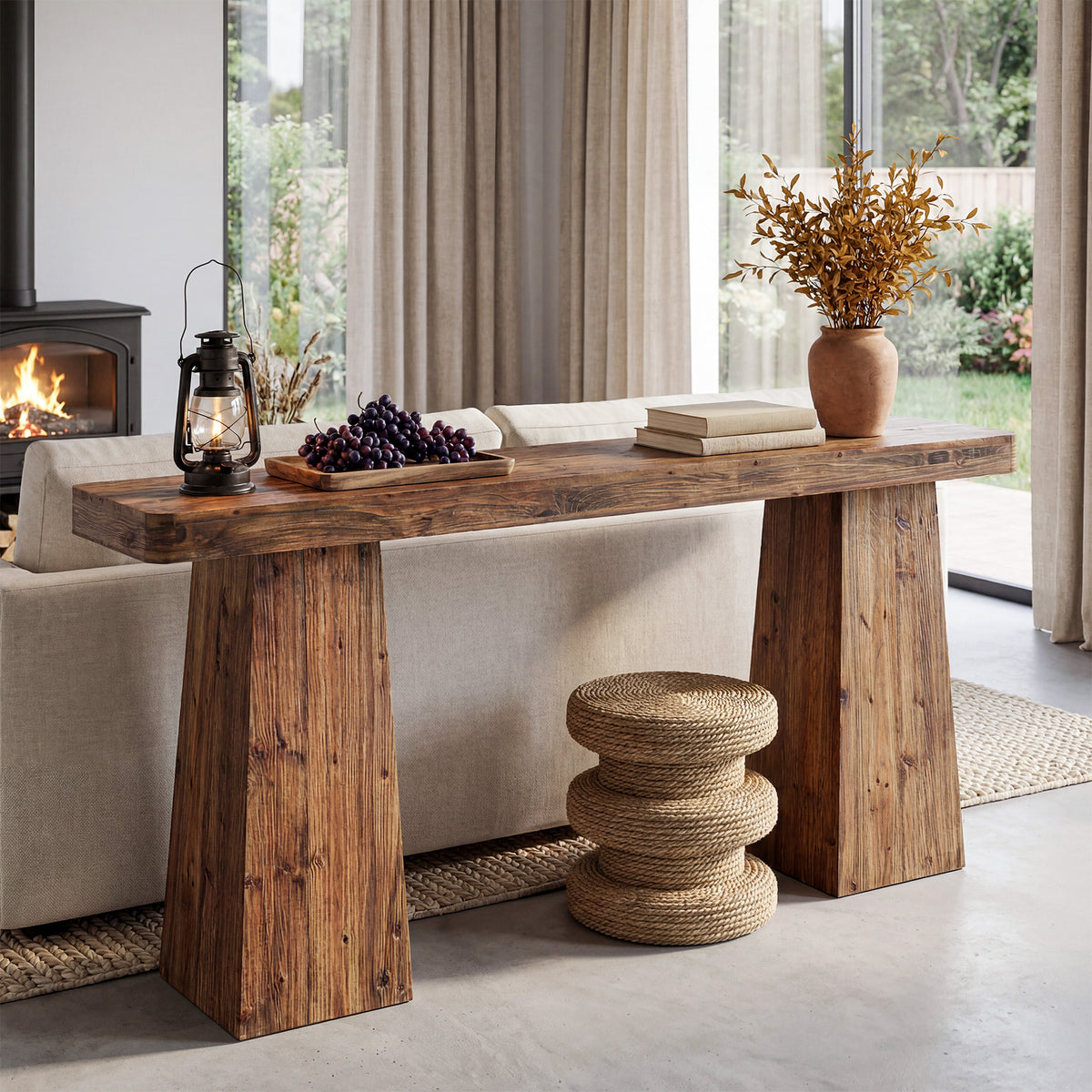 160cm Console Table, Solid Wood Narrow Sofa Table for Behind Couch
