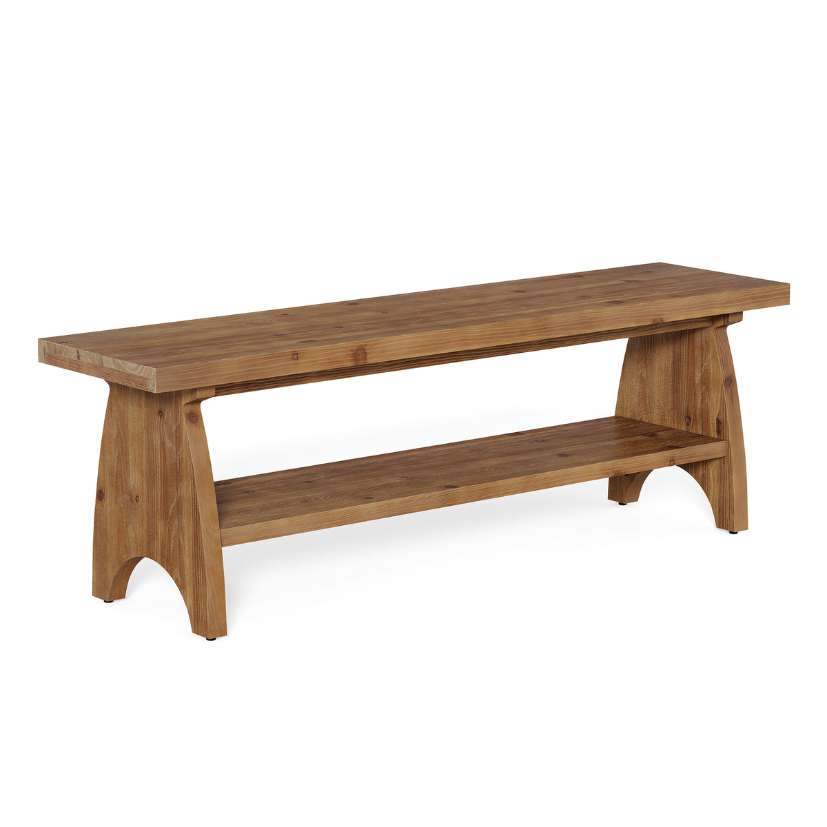140cm Entryway Bench, Farmhouse Solid Wood with Shoe Storage & Open Shelf
