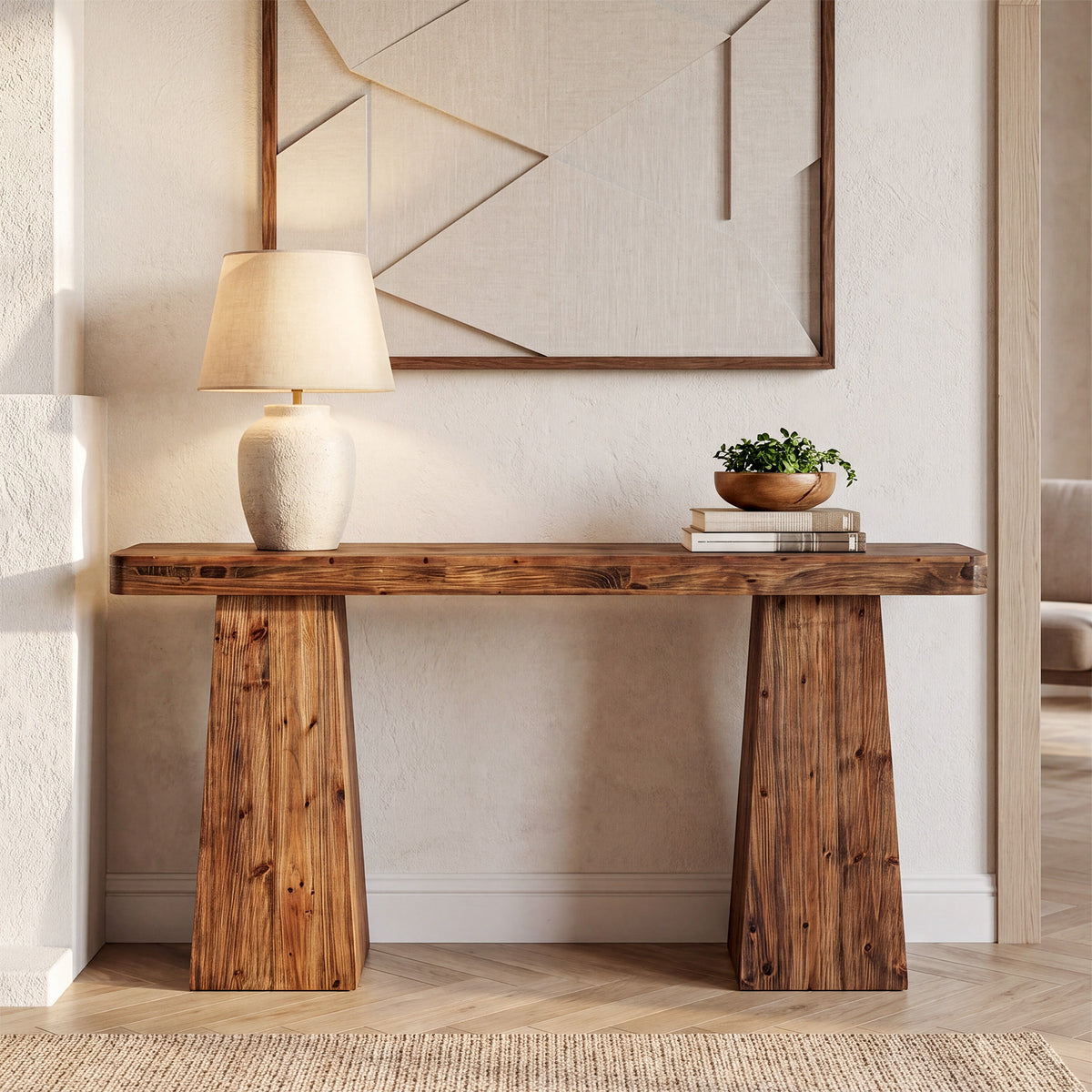 160cm Console Table, Solid Wood Narrow Sofa Table for Behind Couch