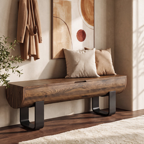 140cm Entryway Bench, Lift Top Shoe Bench with Metal Legs
