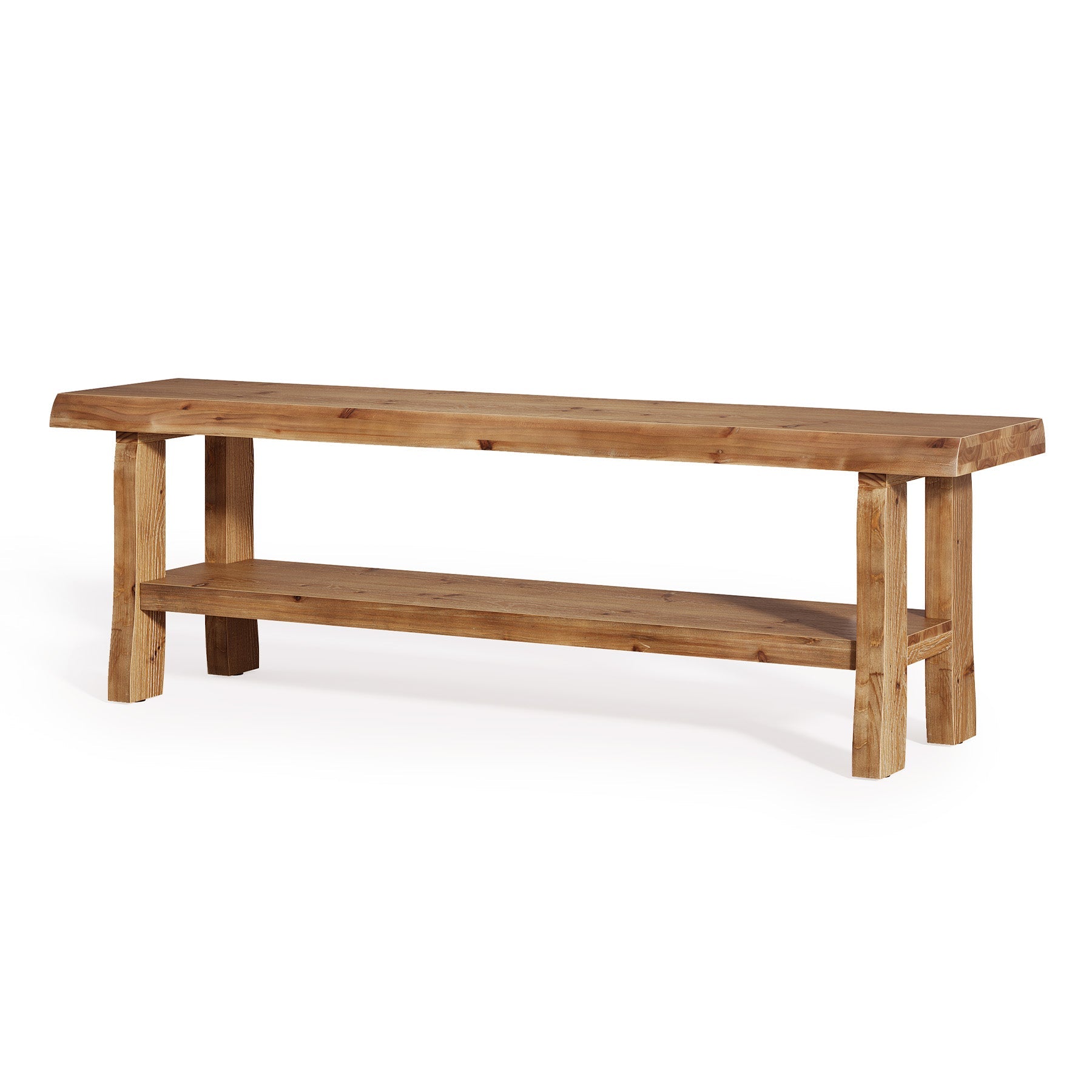 139.7cm Shoe Bench, Solid Wood Entryway Bench End of Bed Stool with Lower Shelf
