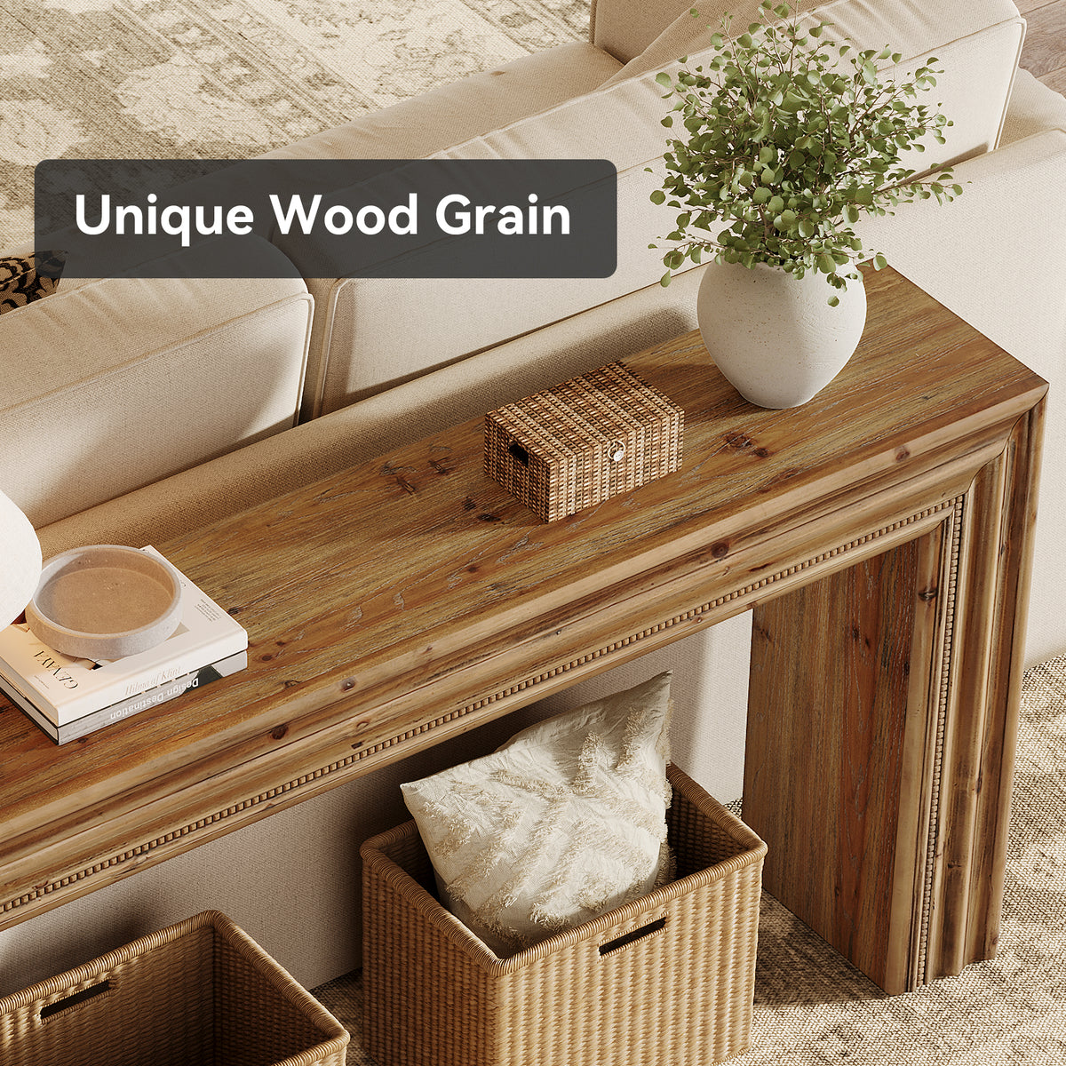 160cm Console Table, Rustic Solid Fir Wood for Entryway