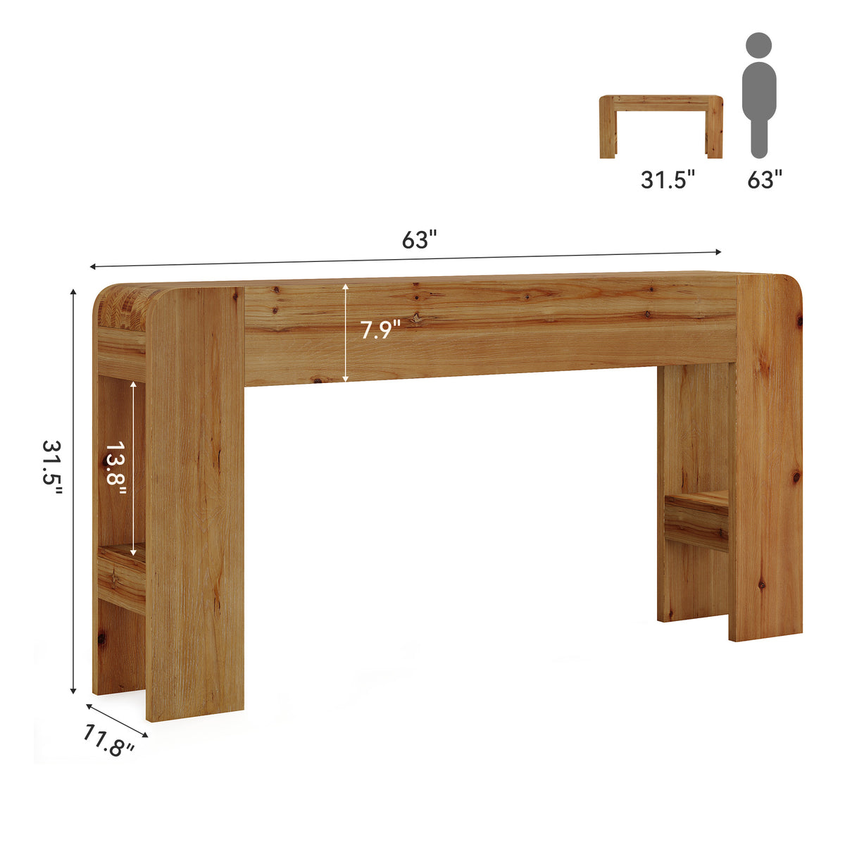 160cm Console Table, Solid Wood Farmhouse Narrow Sofa Table for Entryway Hallway