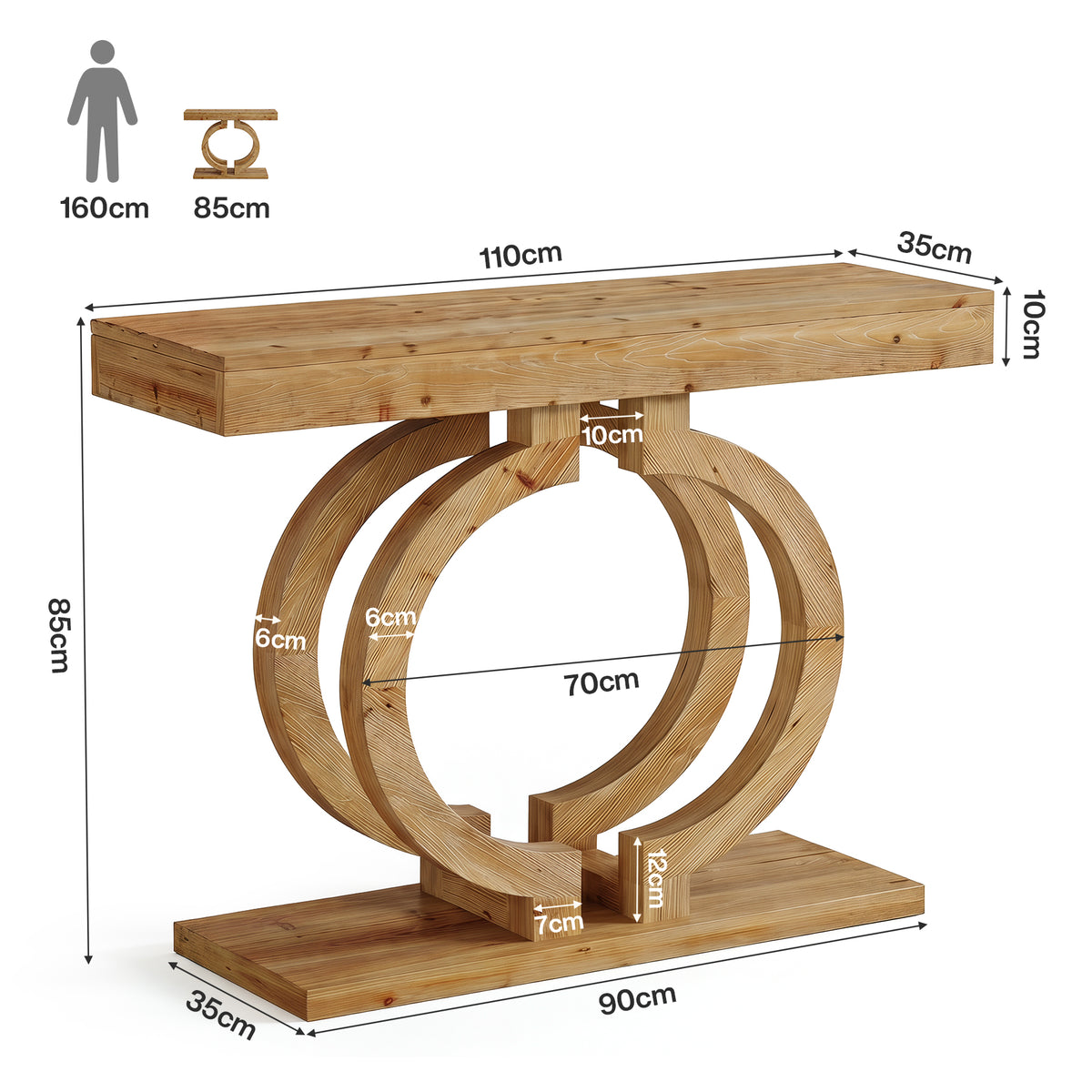 110cm Console Table, Solid Wood Entryway Sofa Table with Double-Circle Base