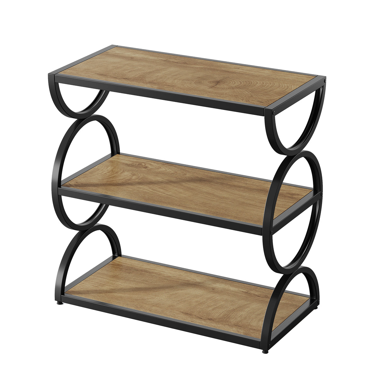 60cm Nightstand, 3-Tier Industrial Bedside Table with Circular Frame for Bedroom