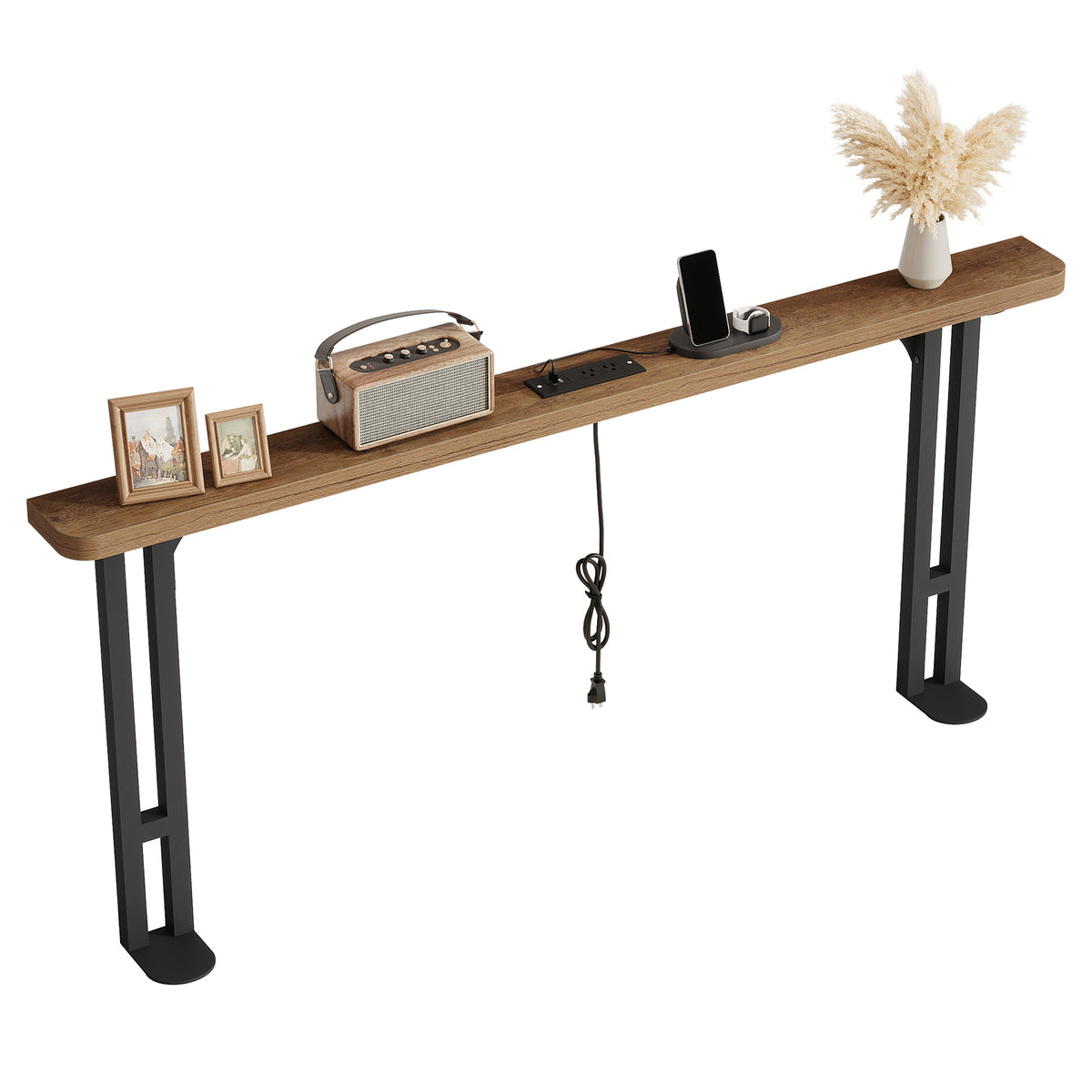 180cm Console Table, Skinny Sofa Table with Power Outlet for Living Room
