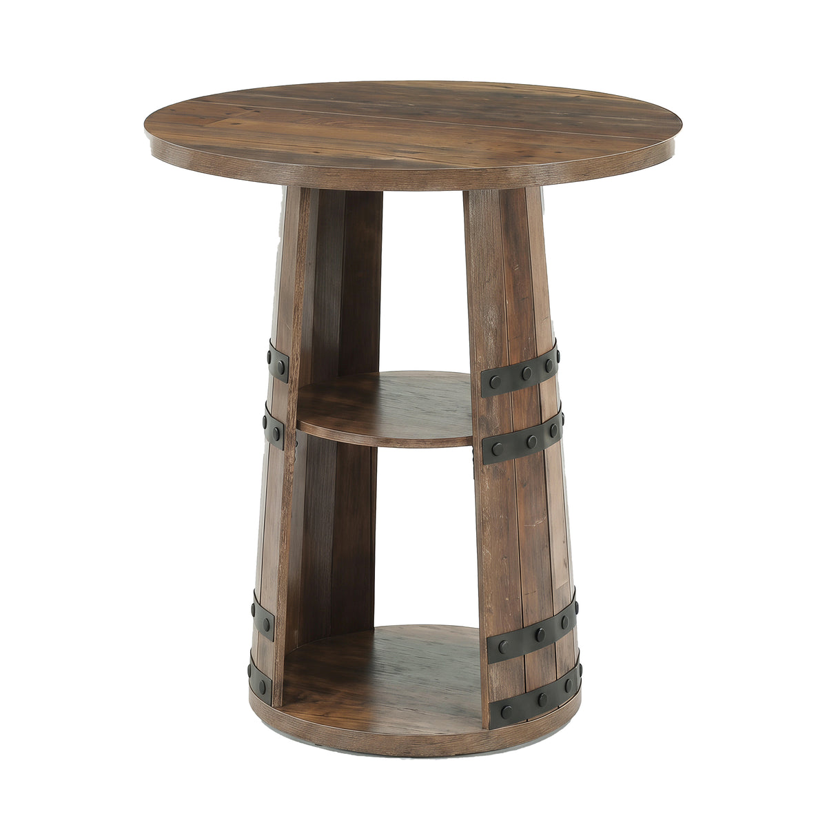 90cm Round Bar Table, 2-Tier Storage Rustic Pub Table for Home Bar Kitchen