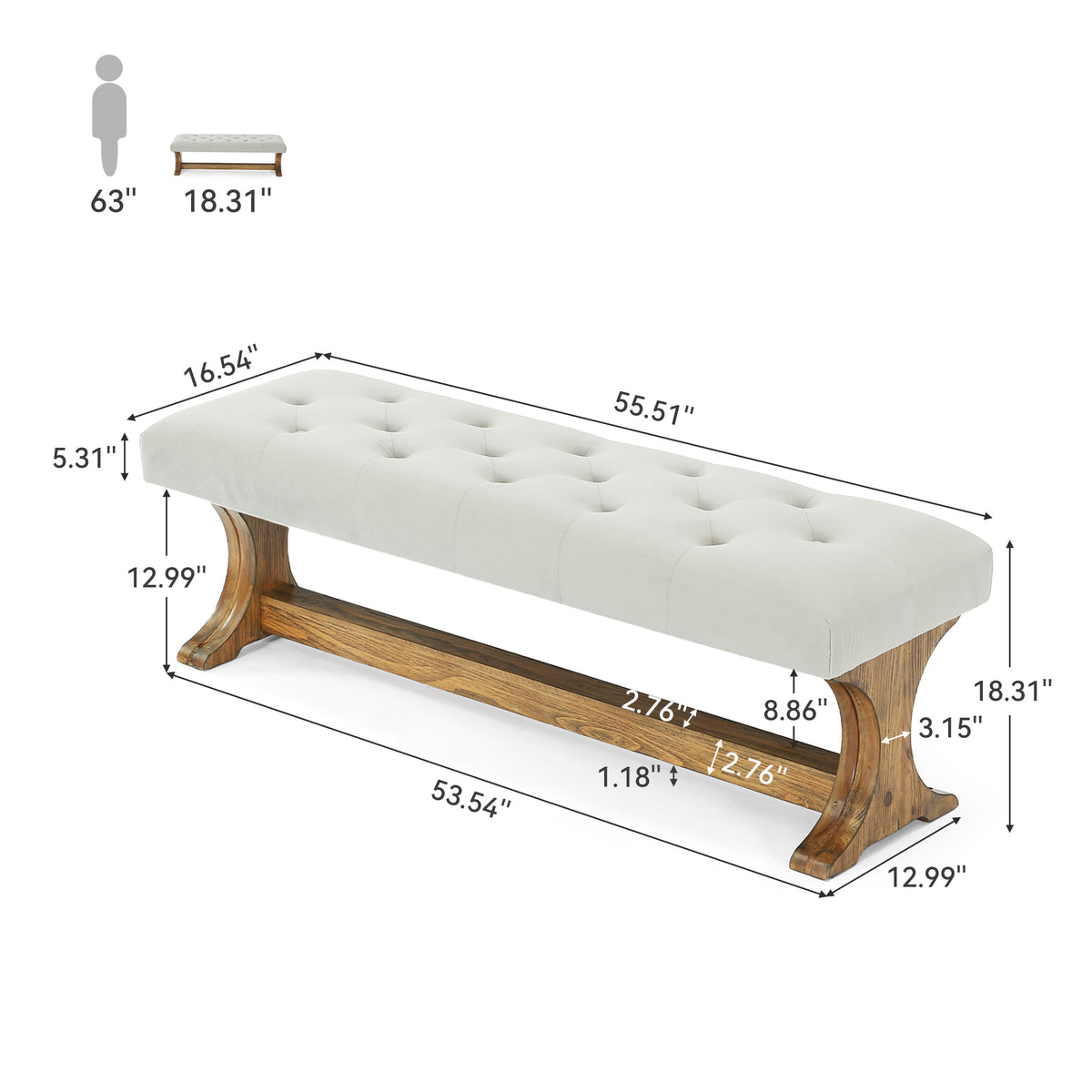 140cm End of Bed Bench, Tufted Upholstered Storage Bench for Bedroom