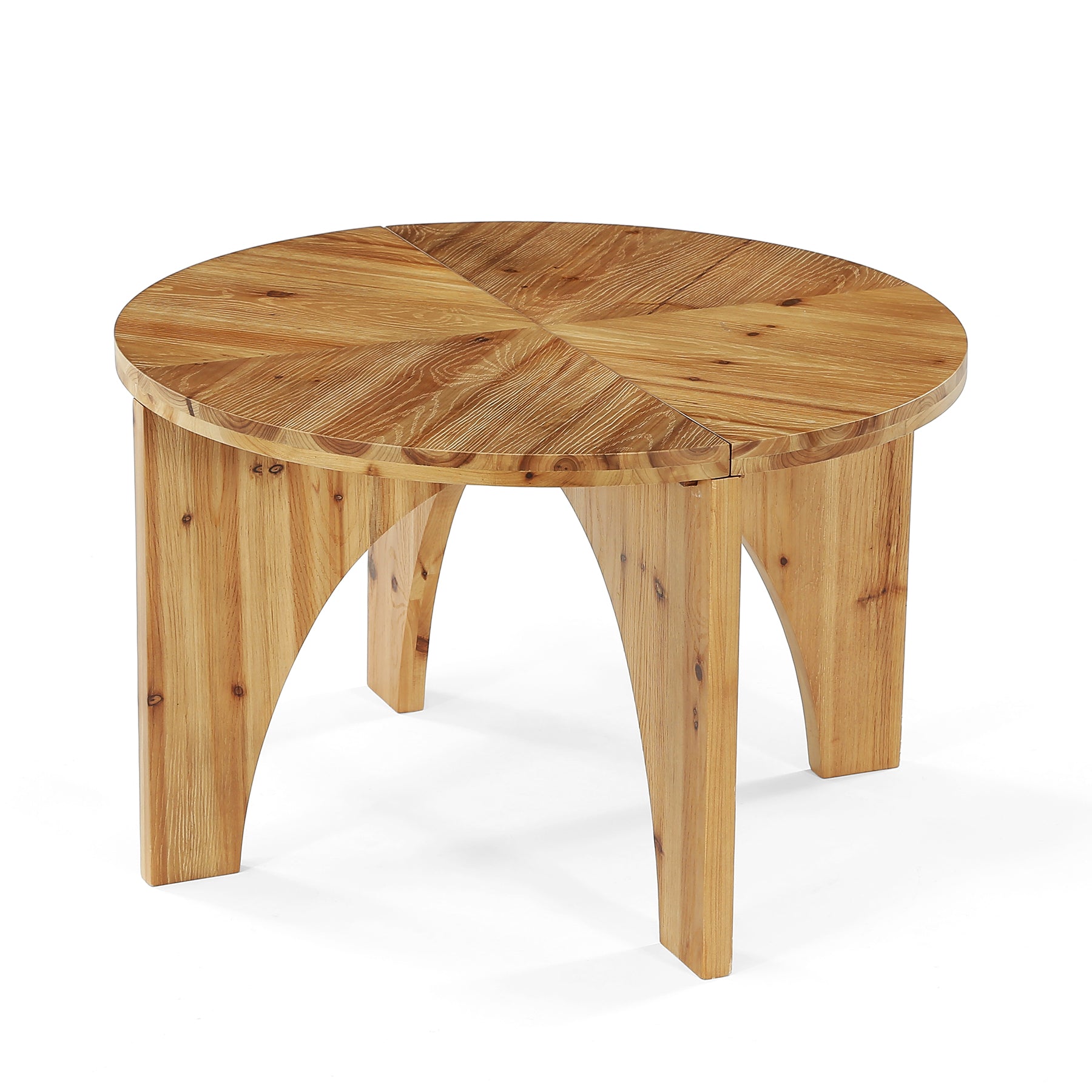 80cm Round Coffee Table, Farmhouse Solid Wood Center Table with Curved Legs